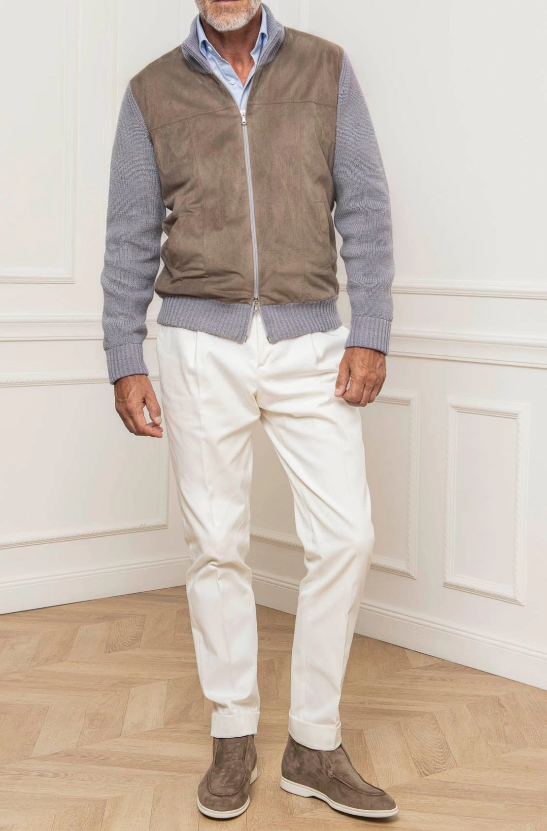 Quick Dressing Grey and taupe cardigan - Alcantara & wool - Made in Italy