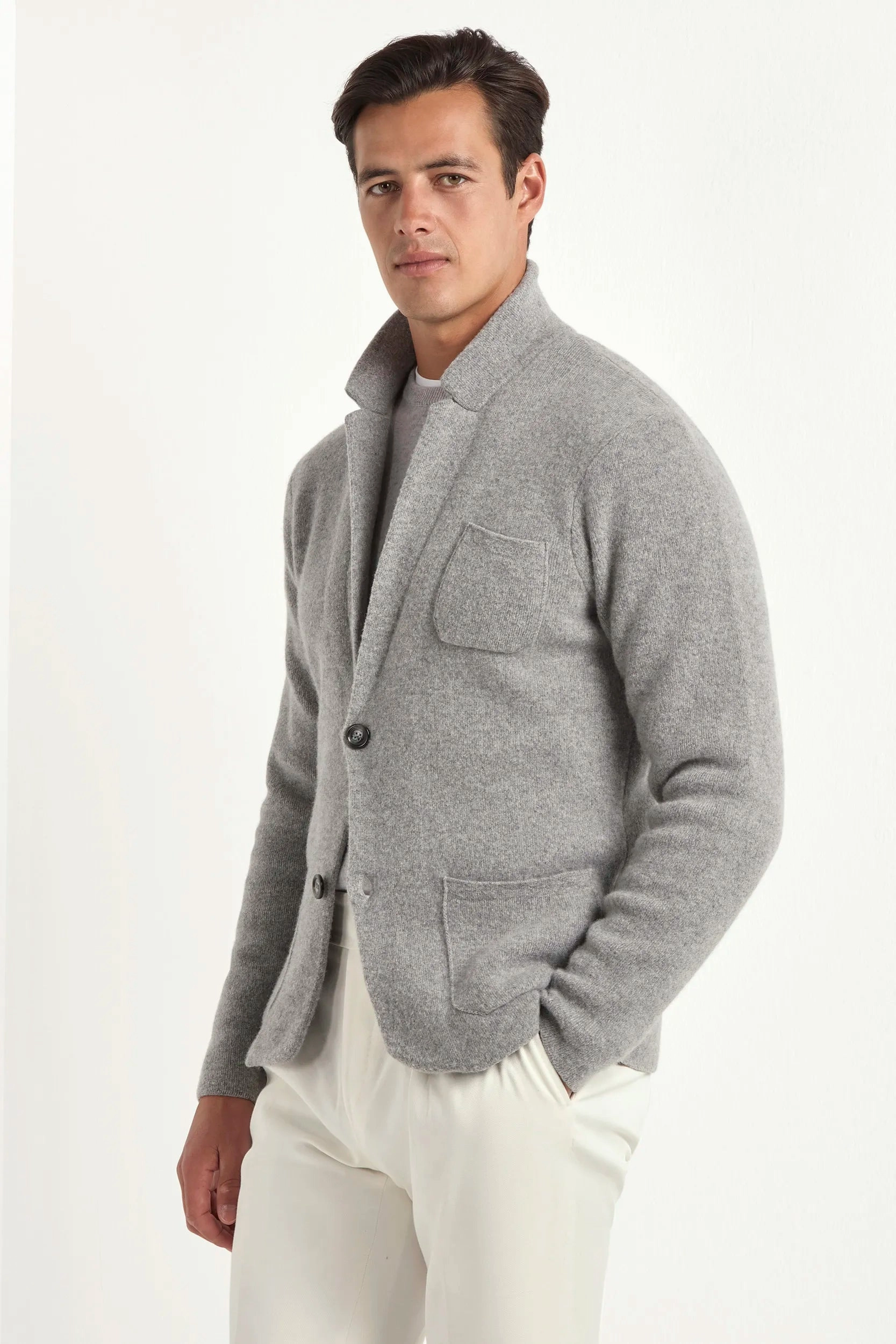 Grey knitted jacket ?C wool and cashmere ?C Made in Italy Evening Stroll