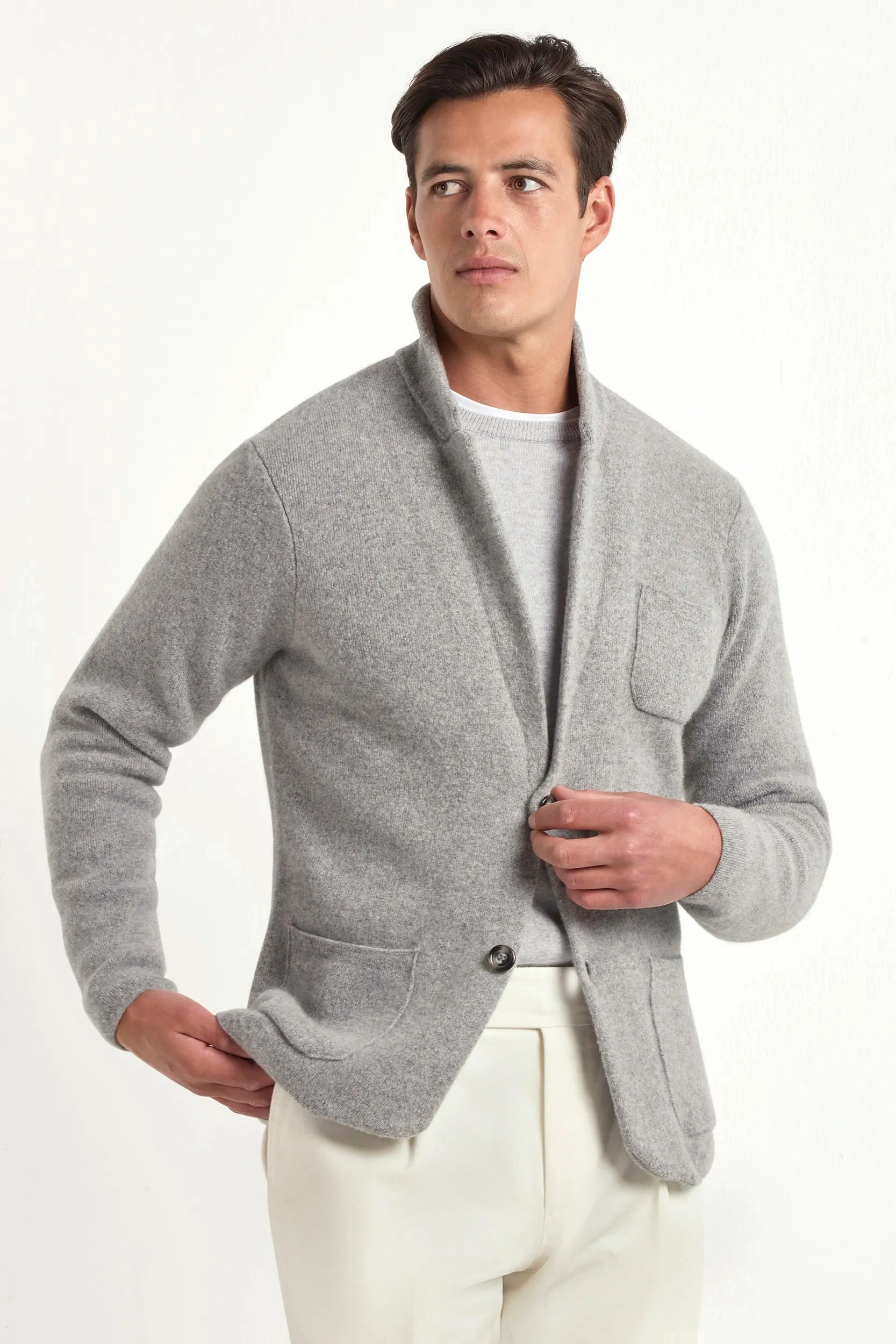 Grey knitted jacket ?C wool and cashmere ?C Made in Italy Go-To Look Circular Knit