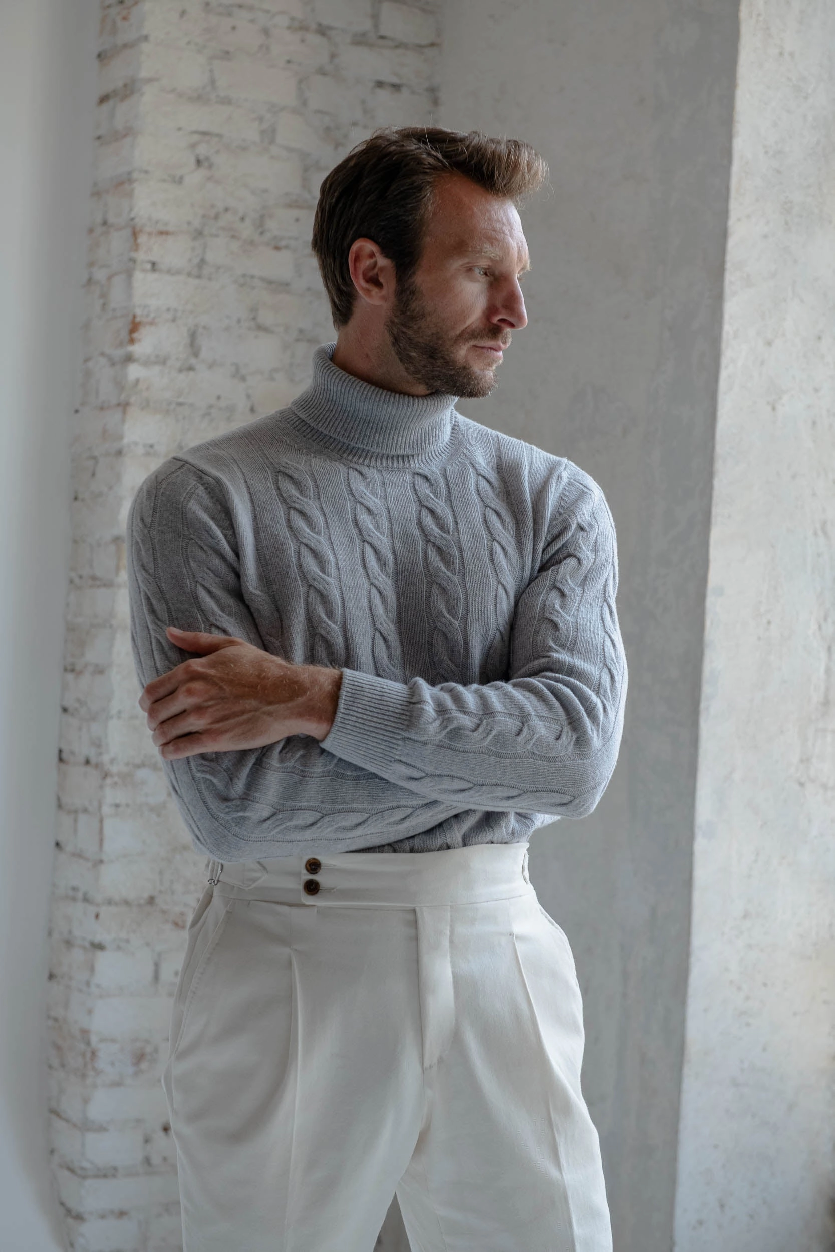 Grey turtleneck ?C Made in Italy Warm Classic FourWay Stretch Design