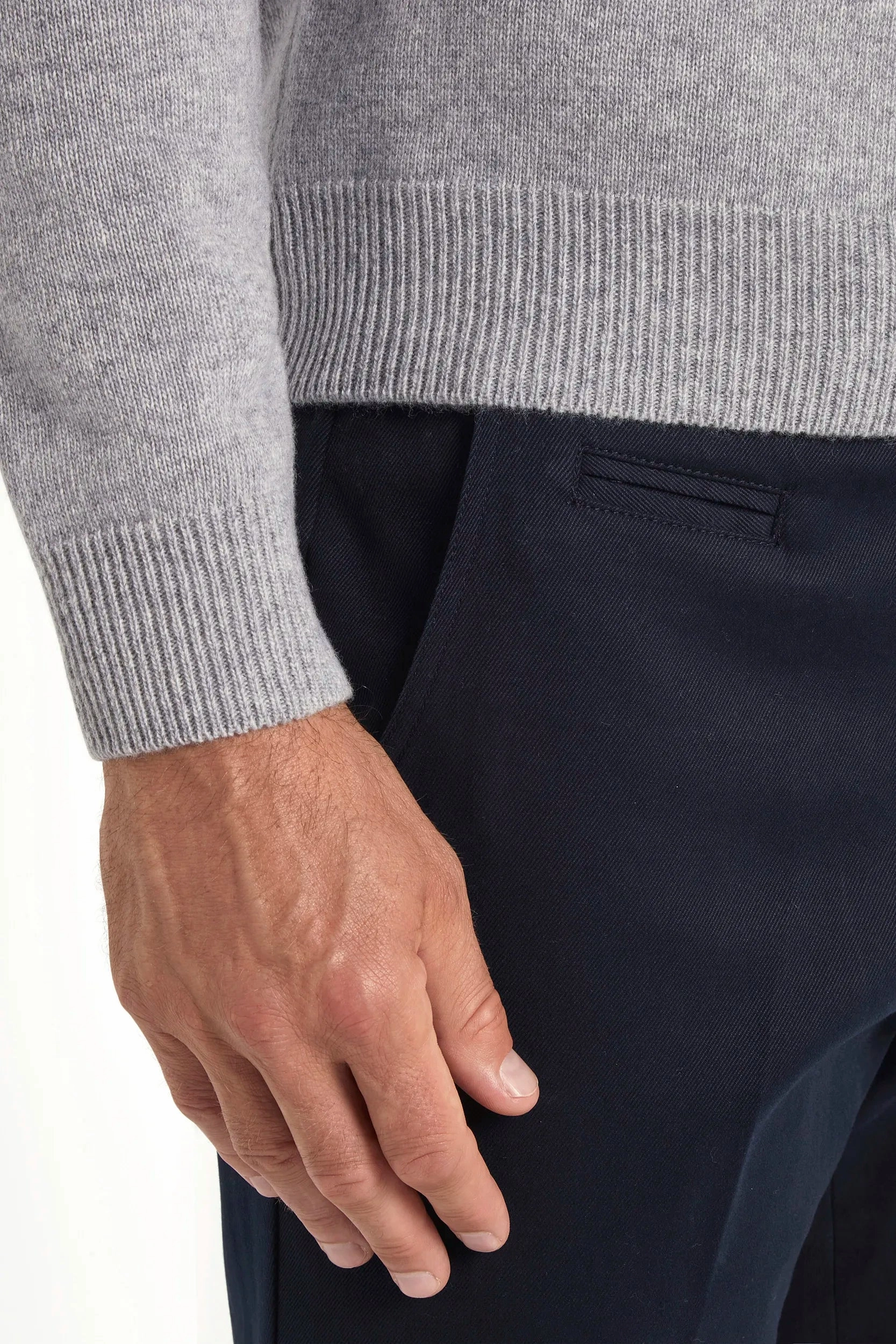 Grey wool polo - Made in Italy ReverseCoil Zipper Bamboo Fiber Composition