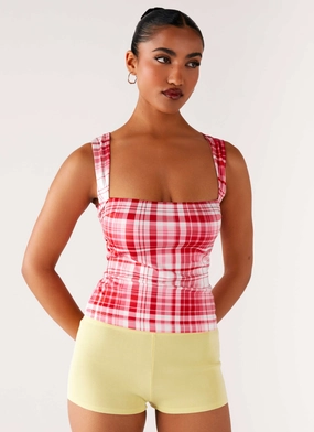 thinness Elastic Edging No Drama Strap Top - Pink Check