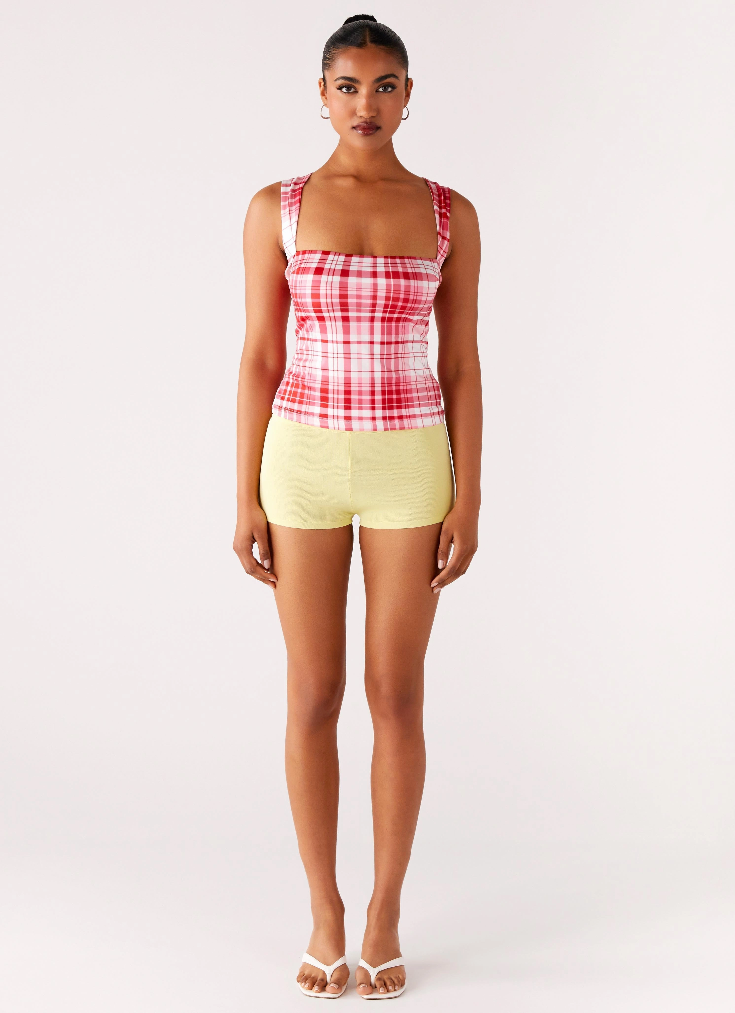 multi - color Adjustable No Drama Strap Top - Pink Check