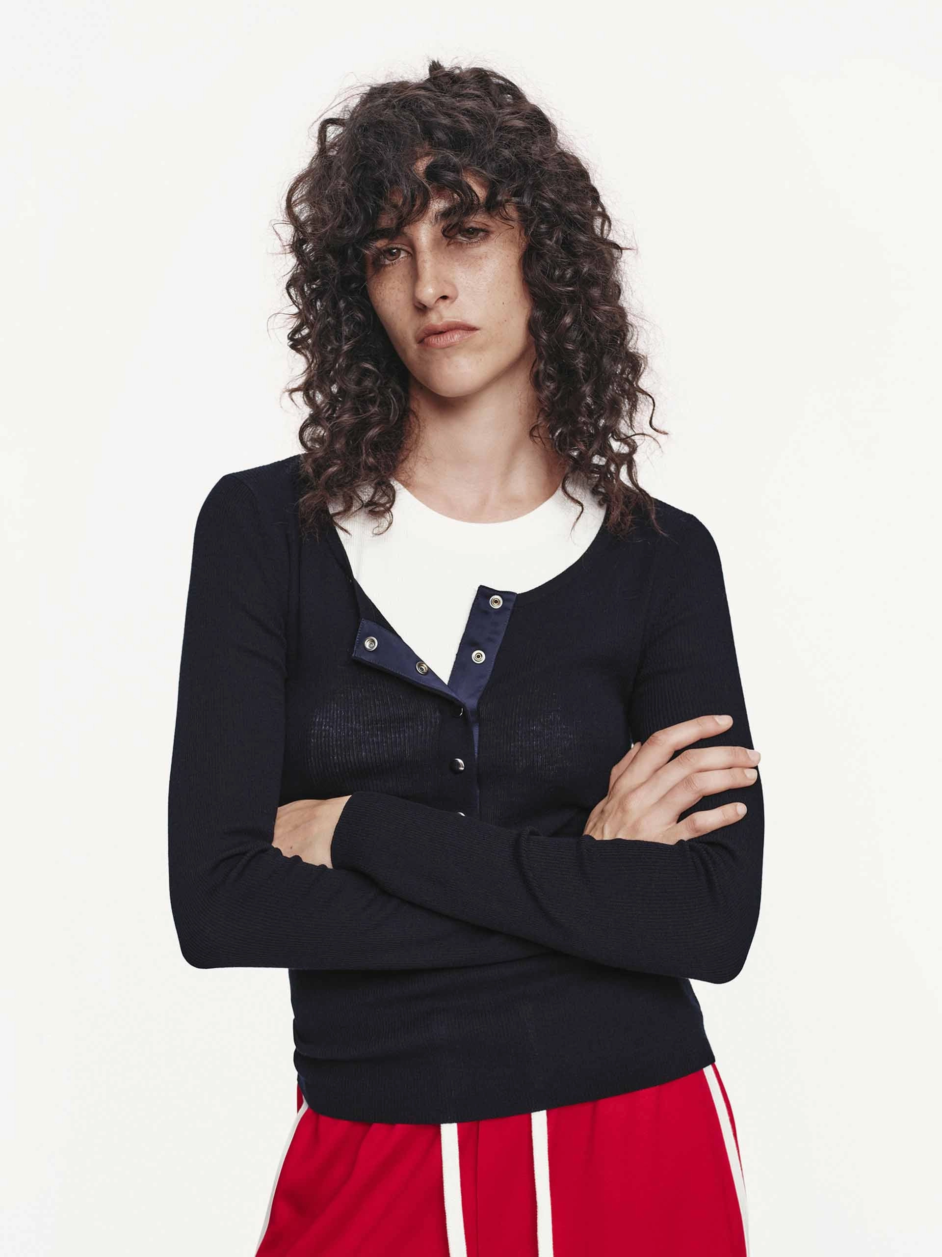 Half Button Wool Sweater Sustainable Material