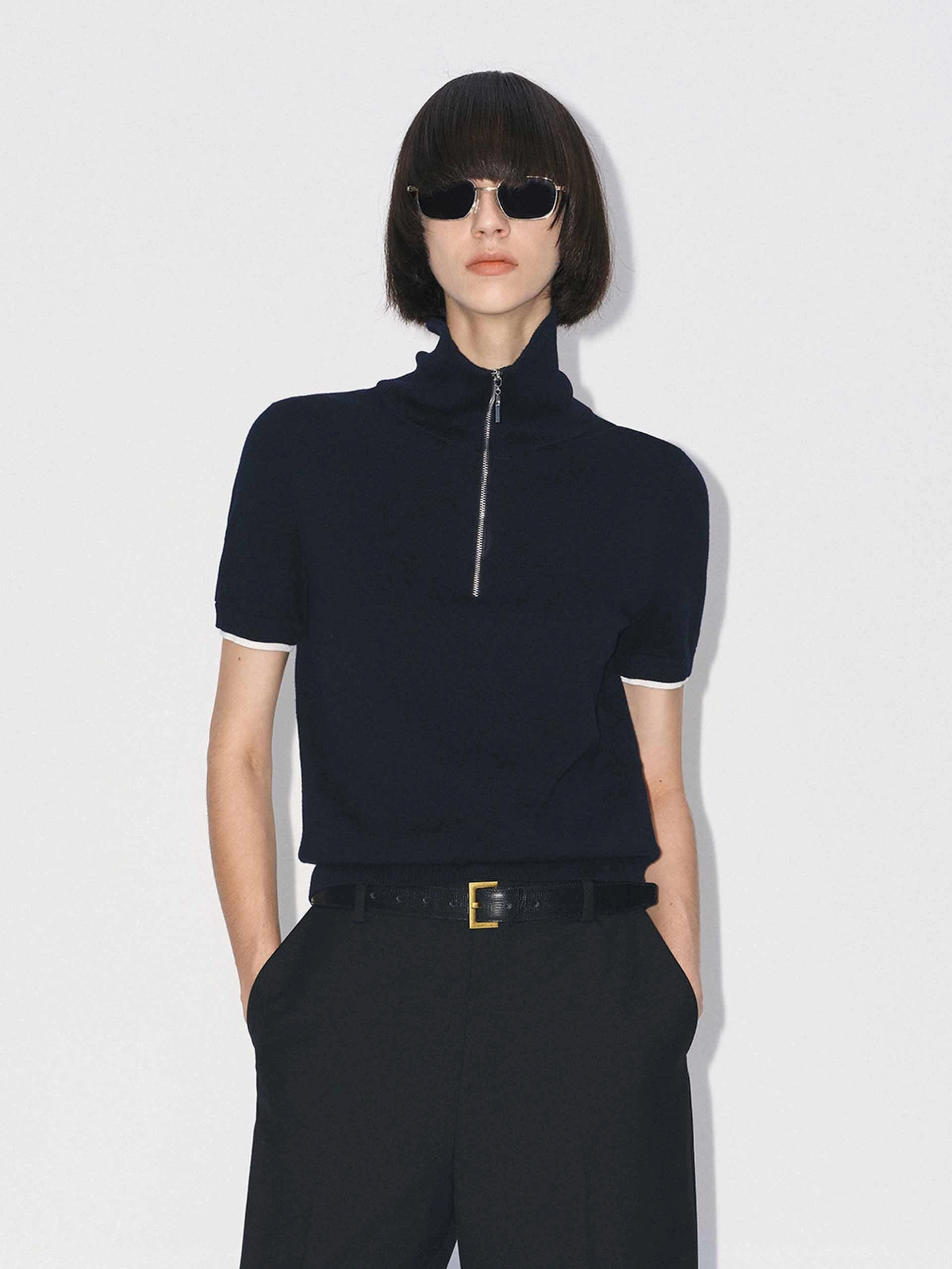 Half Zipper Wool Knitted Top MultiDirectional Flexibility Cozy Mood