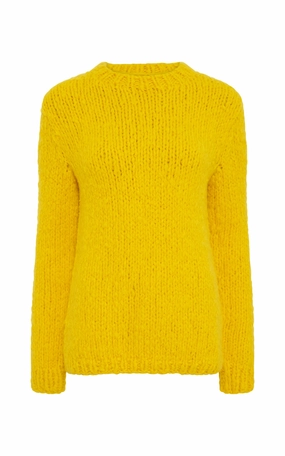 Durable Reinforced Hems Thermal Air Pocket Lawrence Knit Sweater in Cadmium Yellow Welfat Cashmere