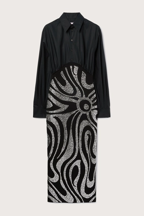 Beaded-Edge Relax Form Marmo Embroidered Dress with Fitted Skirt