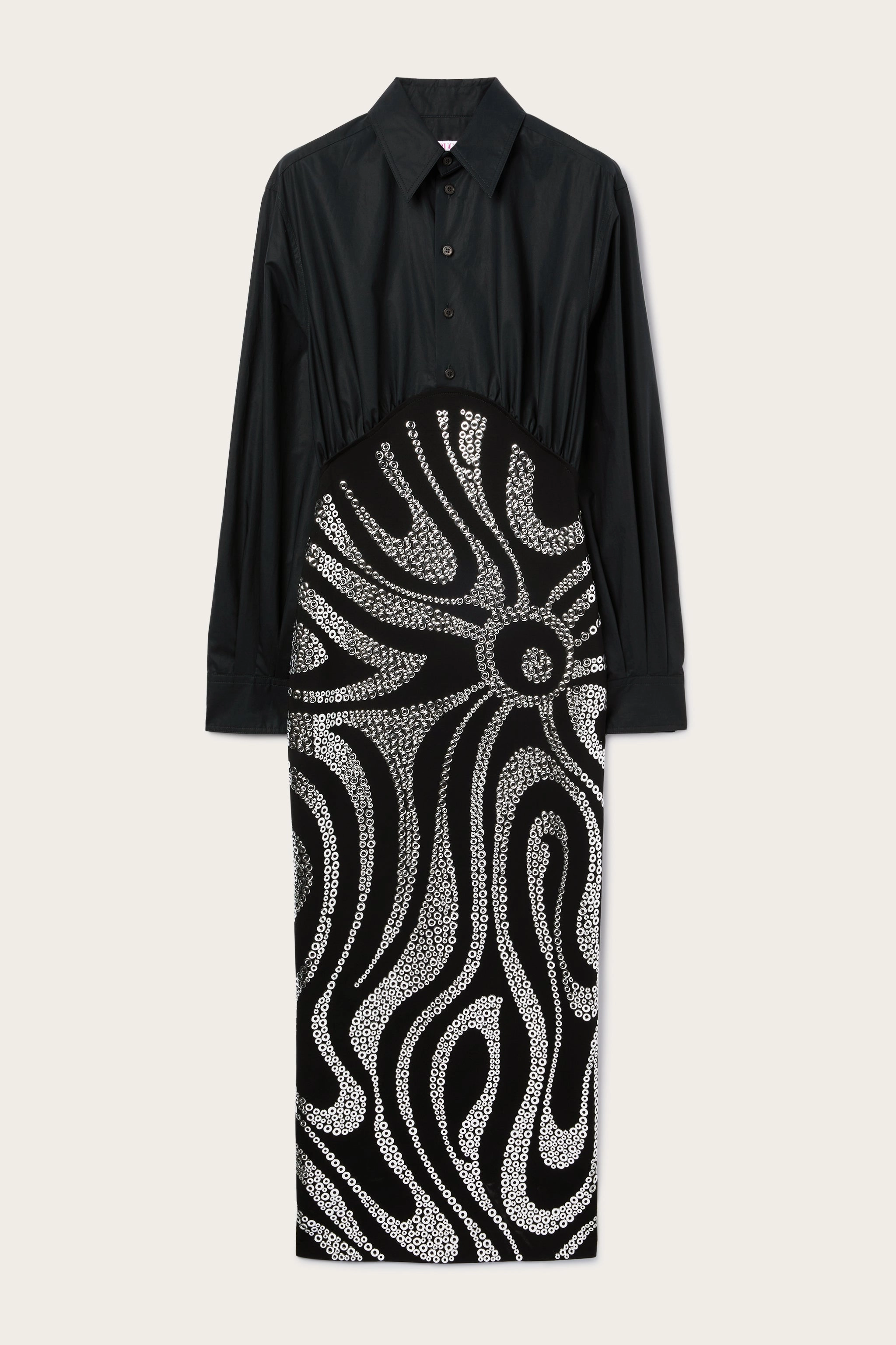 Beaded-Edge Relax Form Marmo Embroidered Dress with Fitted Skirt