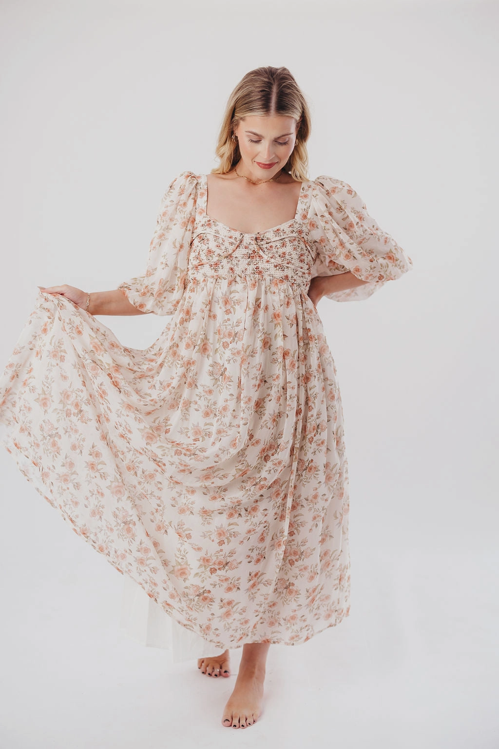 Light Appeal Harlow Maxi Dress in Ivory Floral - Bump Friendly & Inclusive Sizing (S-3XL)