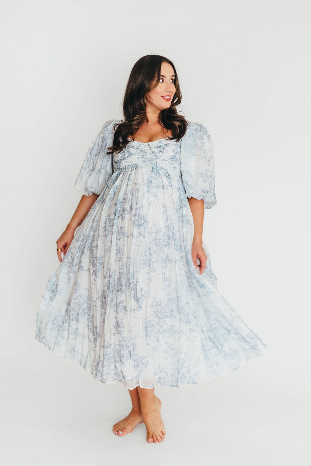 Urban Touch Active Moments Harlow Maxi Dress in Light Blue Floral - Bump Friendly and Size Inclusive