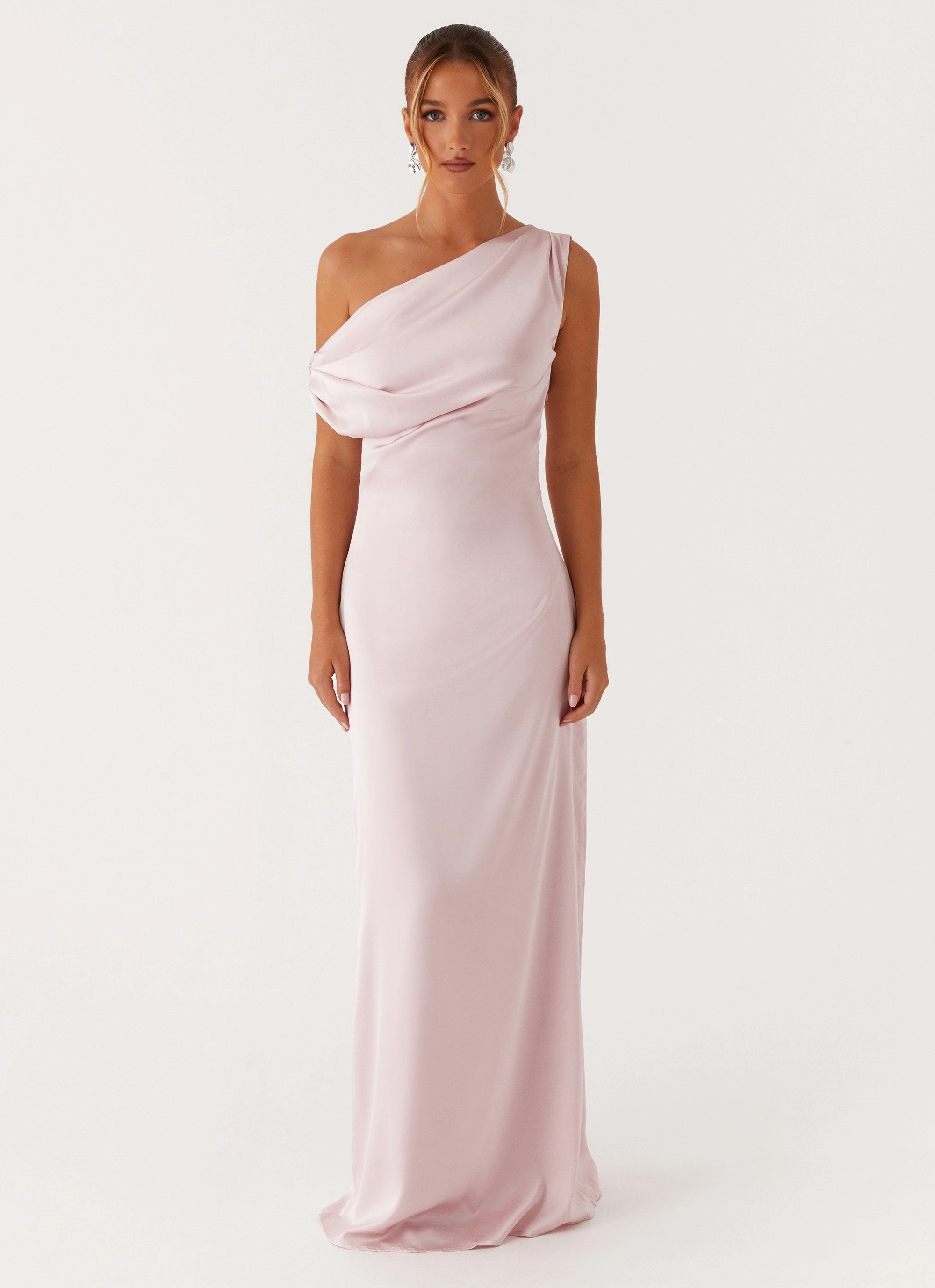Bright bold dress Minimalist Style Heart Of Glass Satin Maxi Dress - Pink