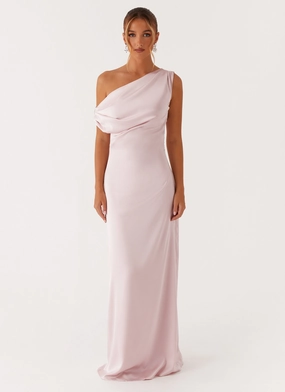 Bright bold dress Minimalist Style Heart Of Glass Satin Maxi Dress - Pink
