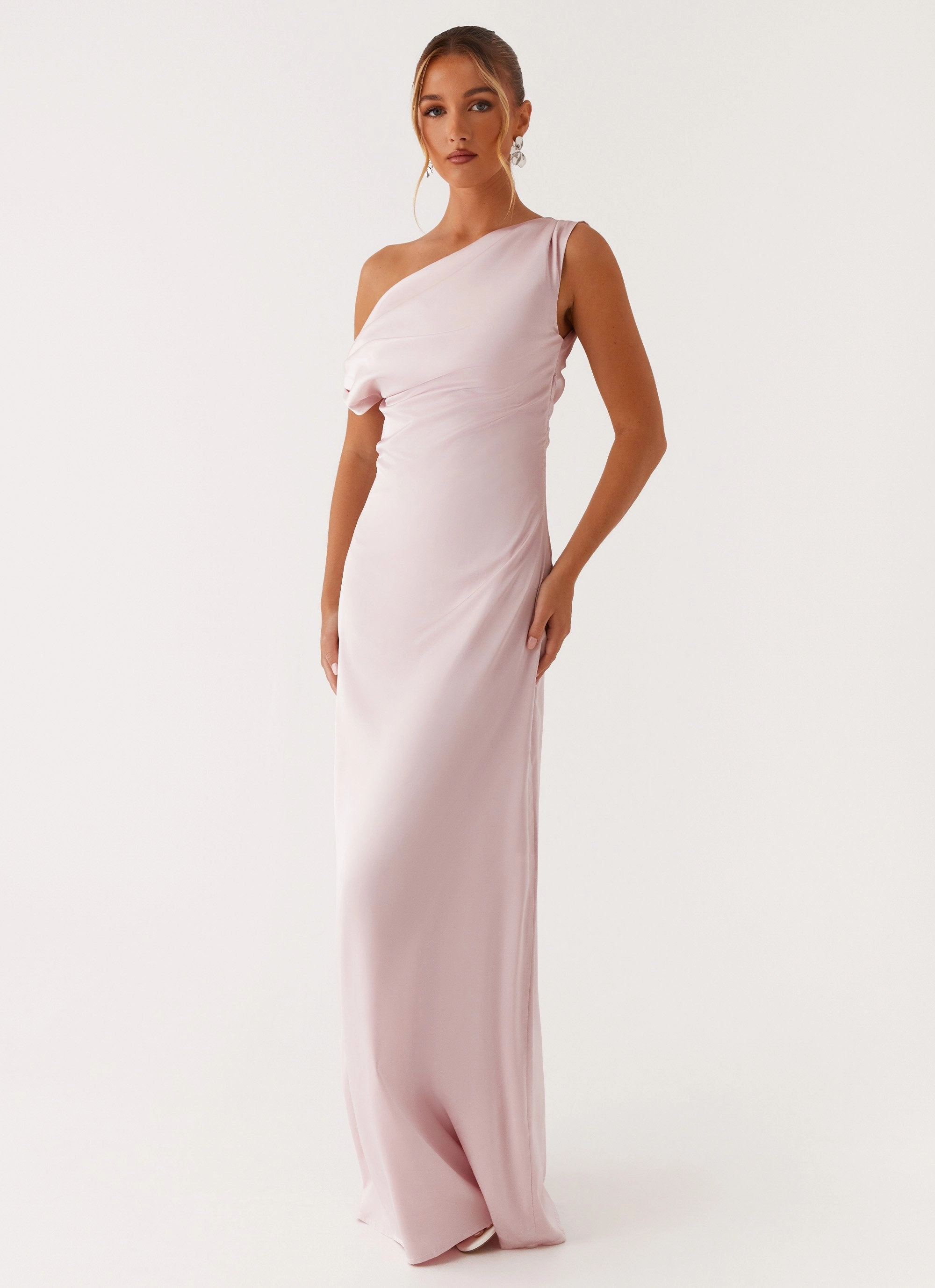 Heart Of Glass Satin Maxi Dress - Pink Flattering Waistband Fit Modern Appearance