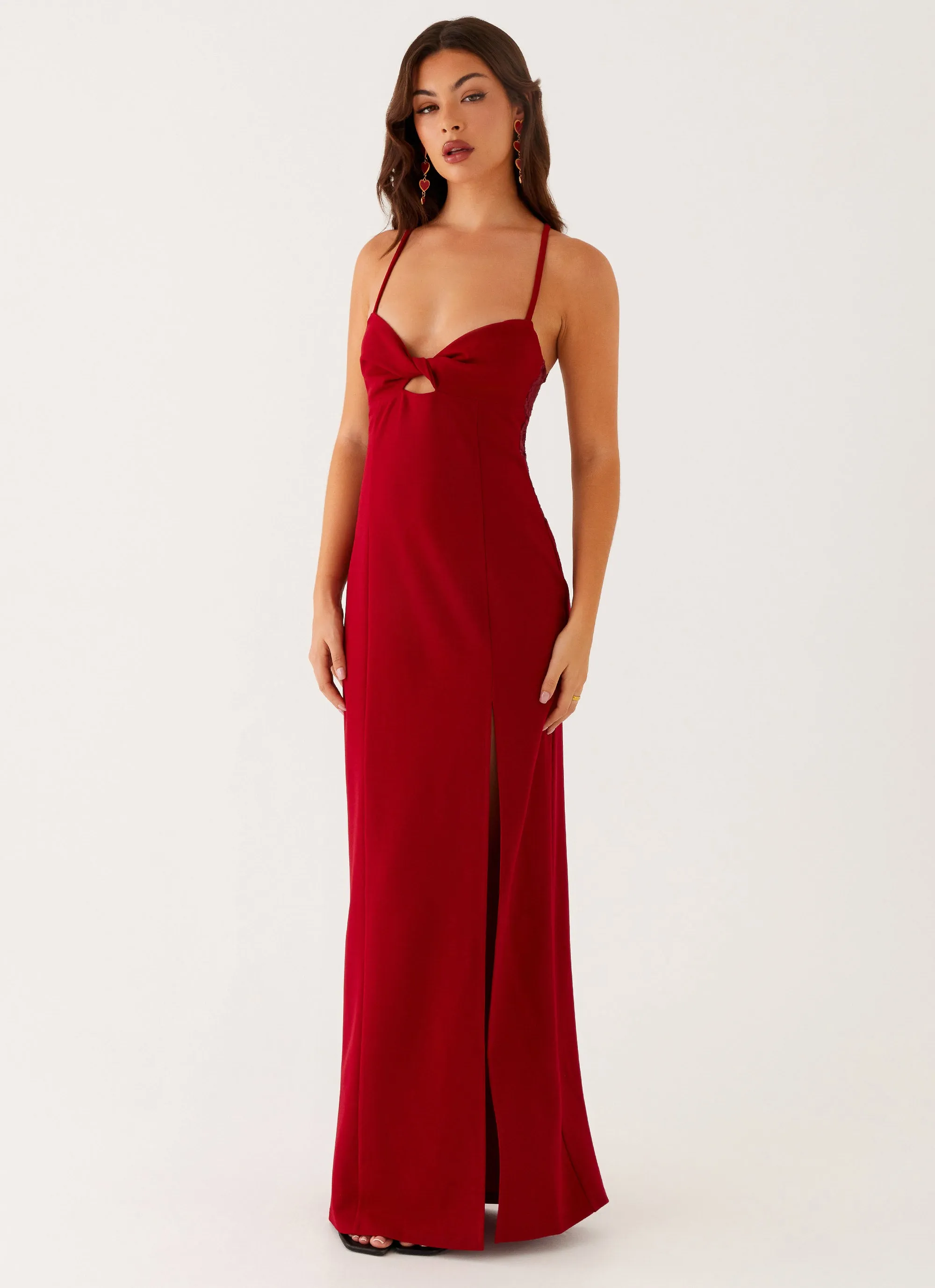 Heartbreaker Maxi Dress - Deep Red Trendy Layer Solid-color