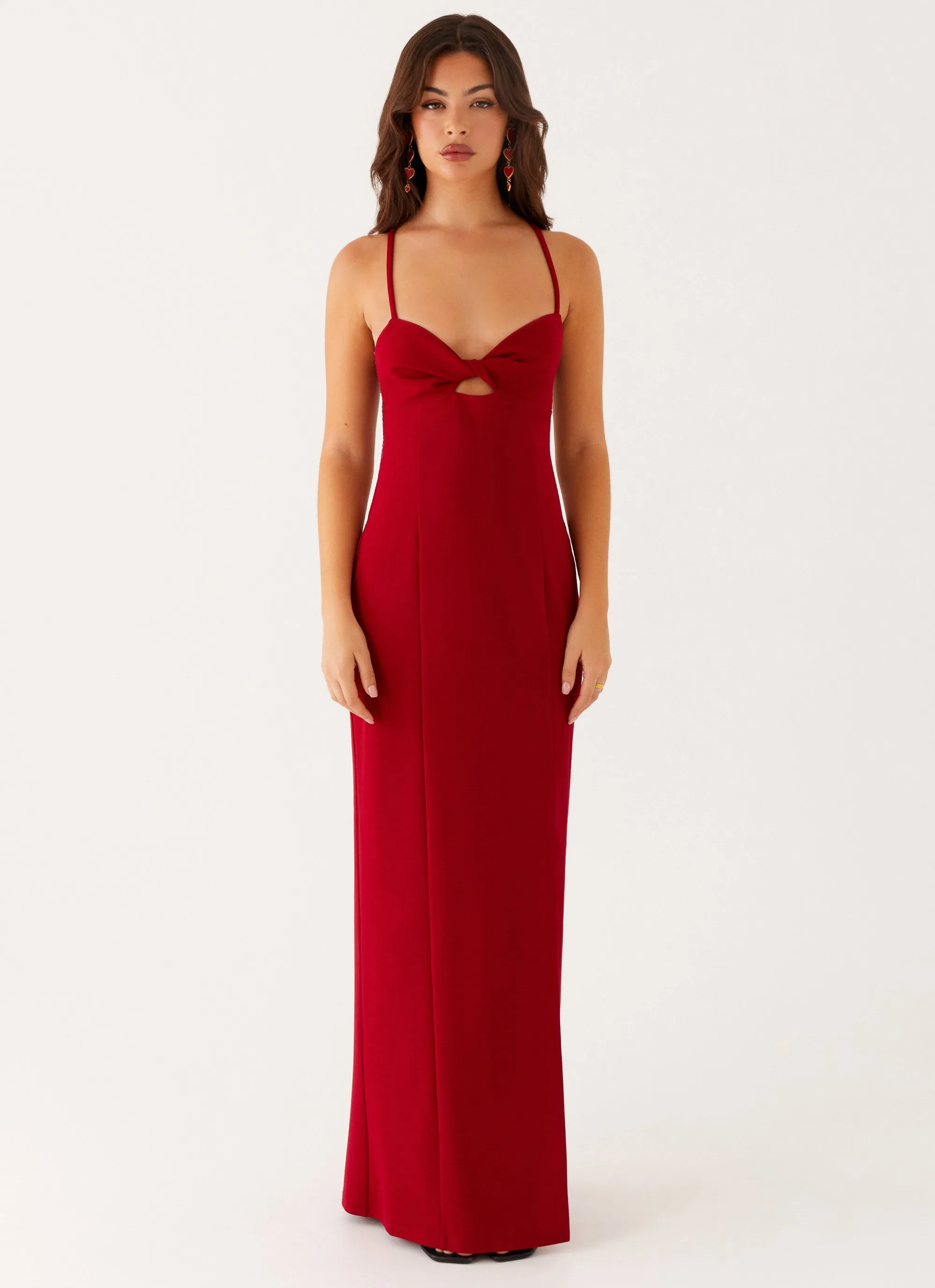 Silky-Lining Heartbreaker Maxi Dress - Deep Red