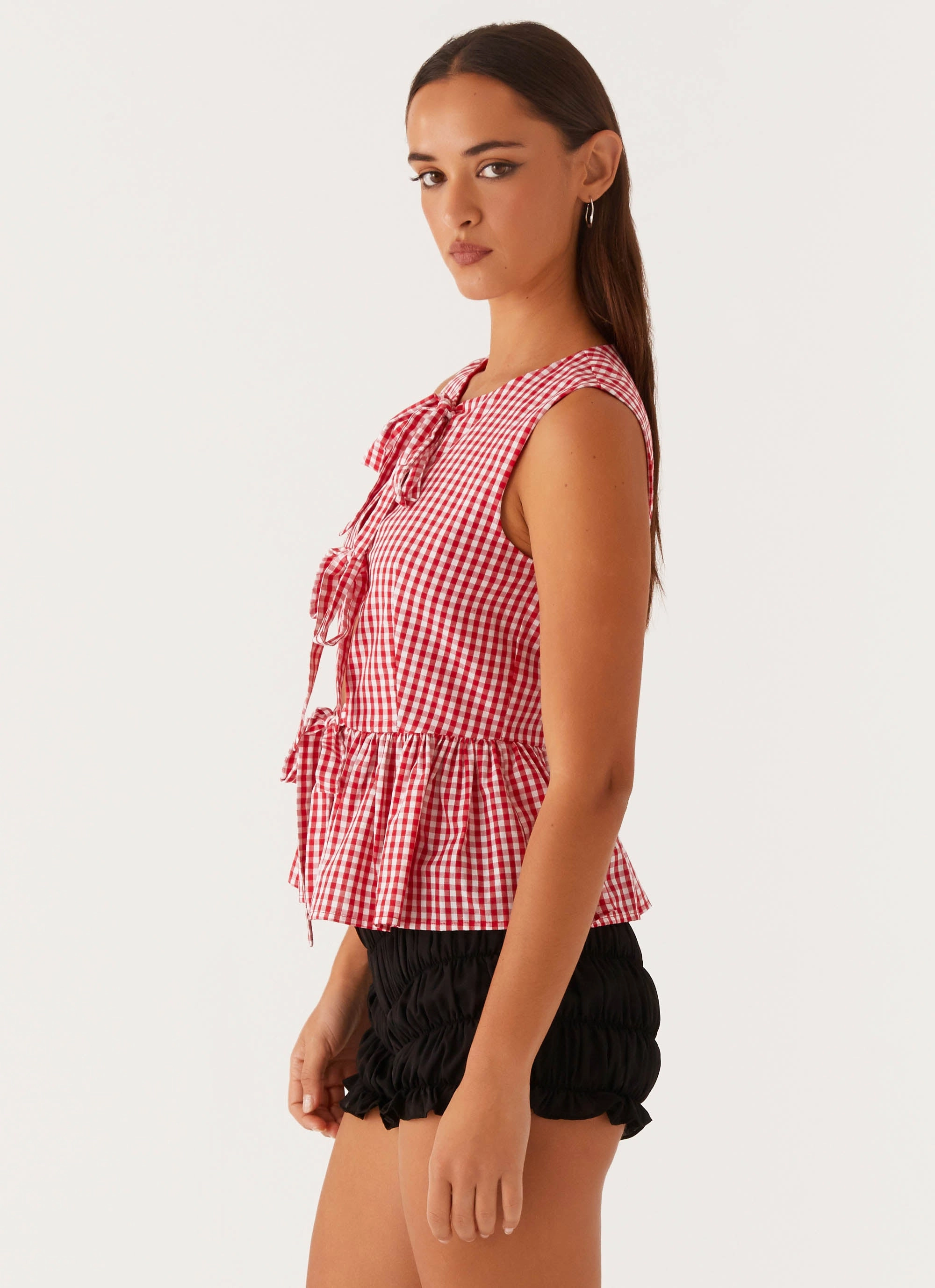 Trendy Cyrene Tie Top - Red Gingham