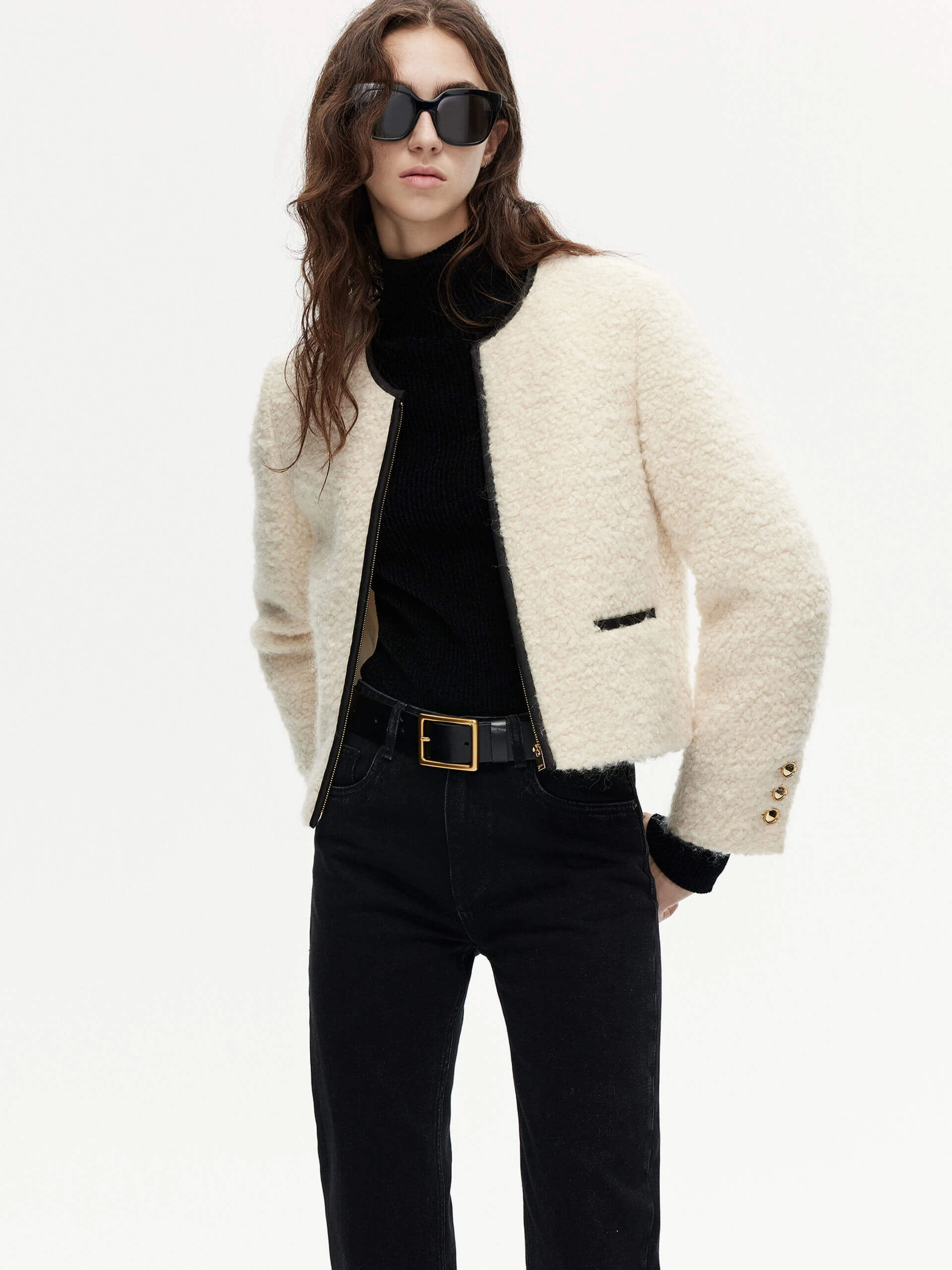Easy Comfort Multi Layer Option Boucle Textured Cropped Jacket