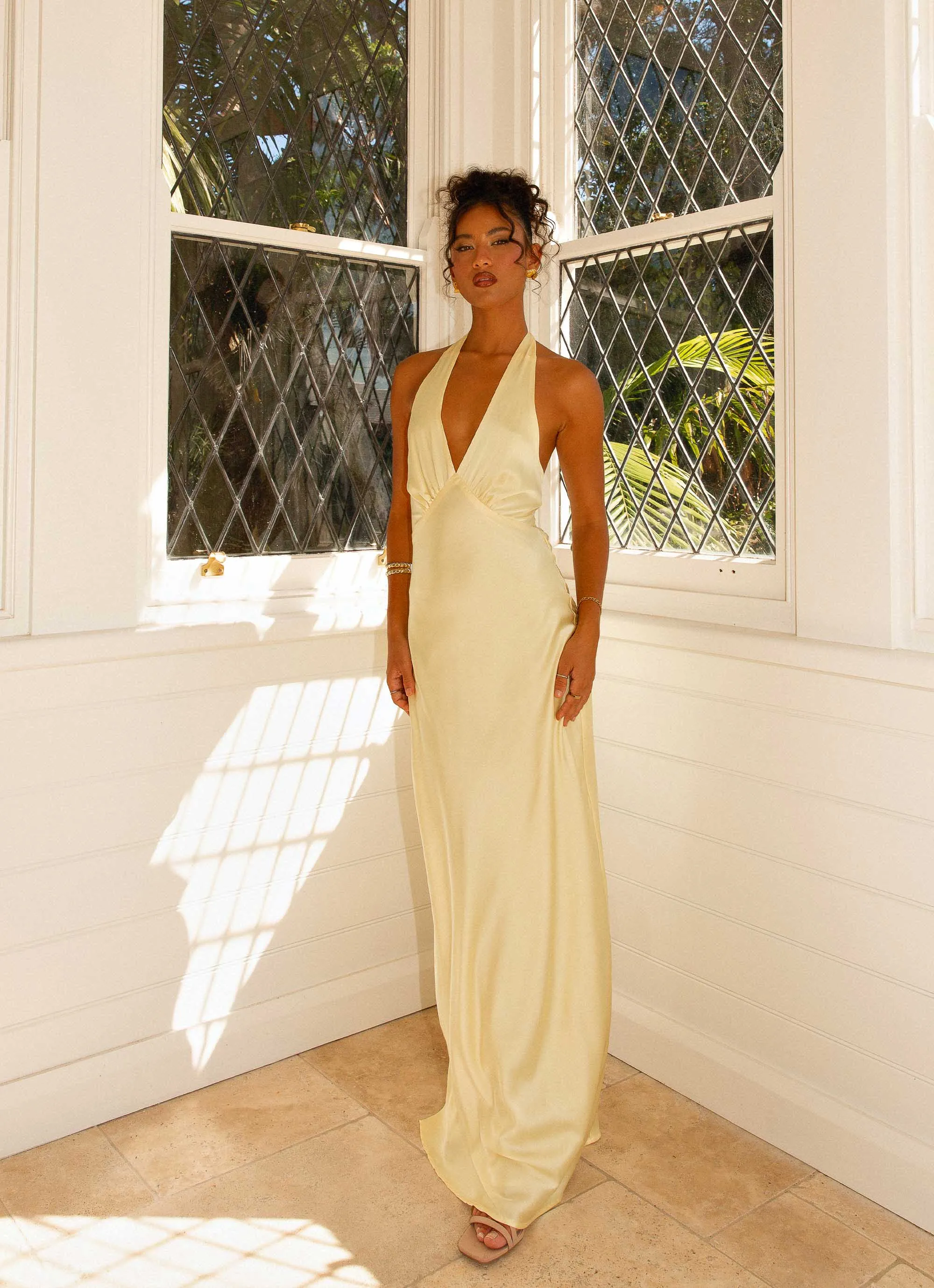 Heavy Hearted Satin Maxi Dress - Lemon Smart and Chic