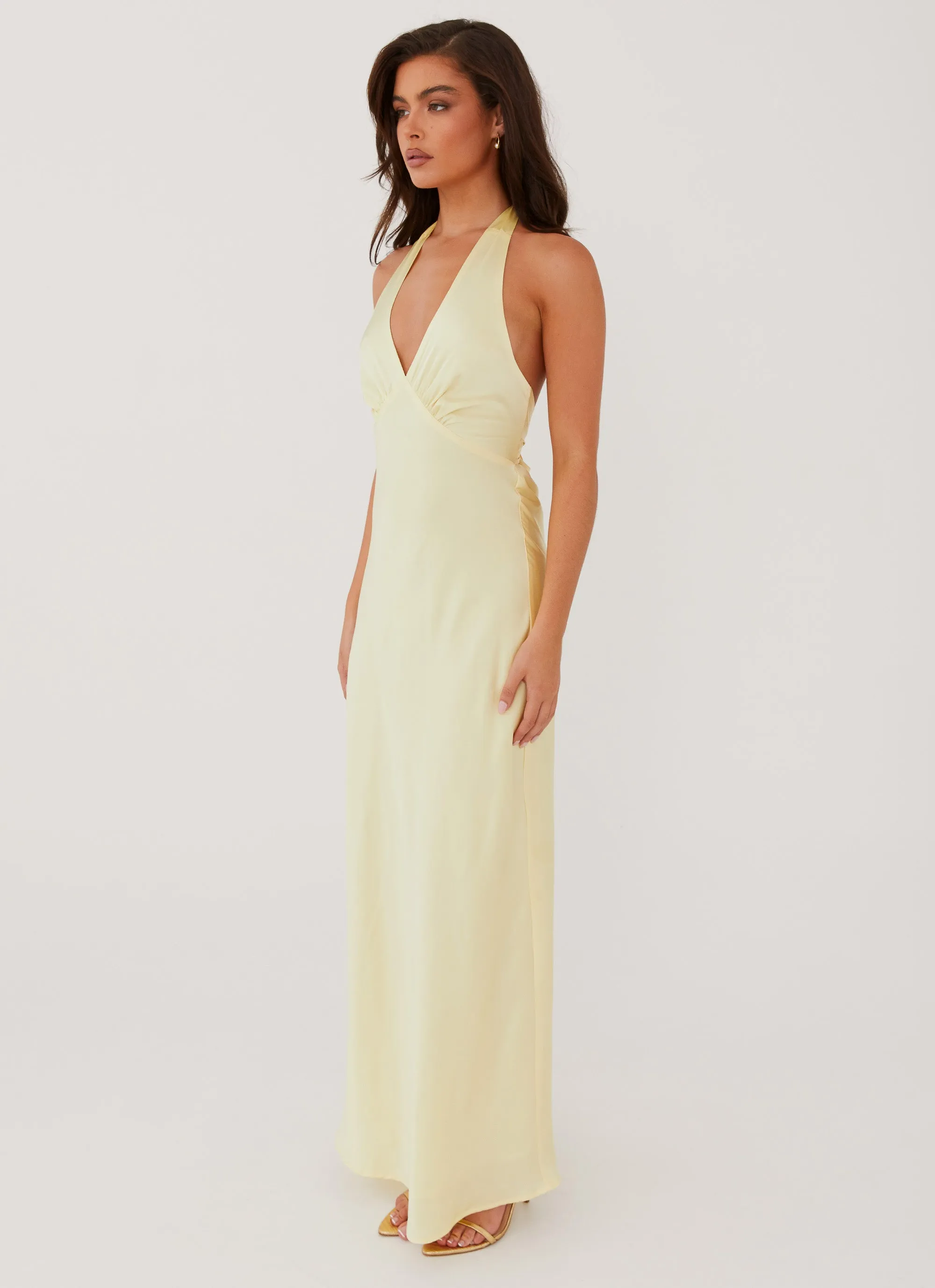 Heavy Hearted Satin Maxi Dress - Lemon Sporty Look City-Style