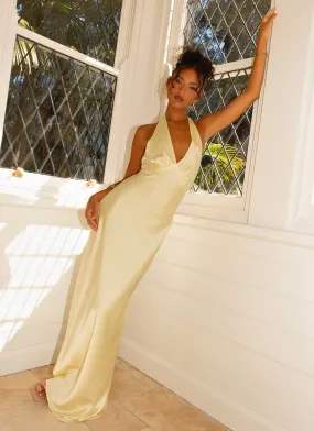 Sleek Tone Anytime Fit Heavy Hearted Satin Maxi Dress - Lemon