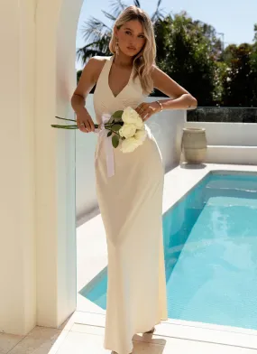 Heavy Hearted Satin Maxi Dress - Pearl Casual Silhouette Layerable Piece