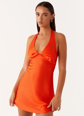 Pleat-Front Heavy Hearted Mini Dress - Orange