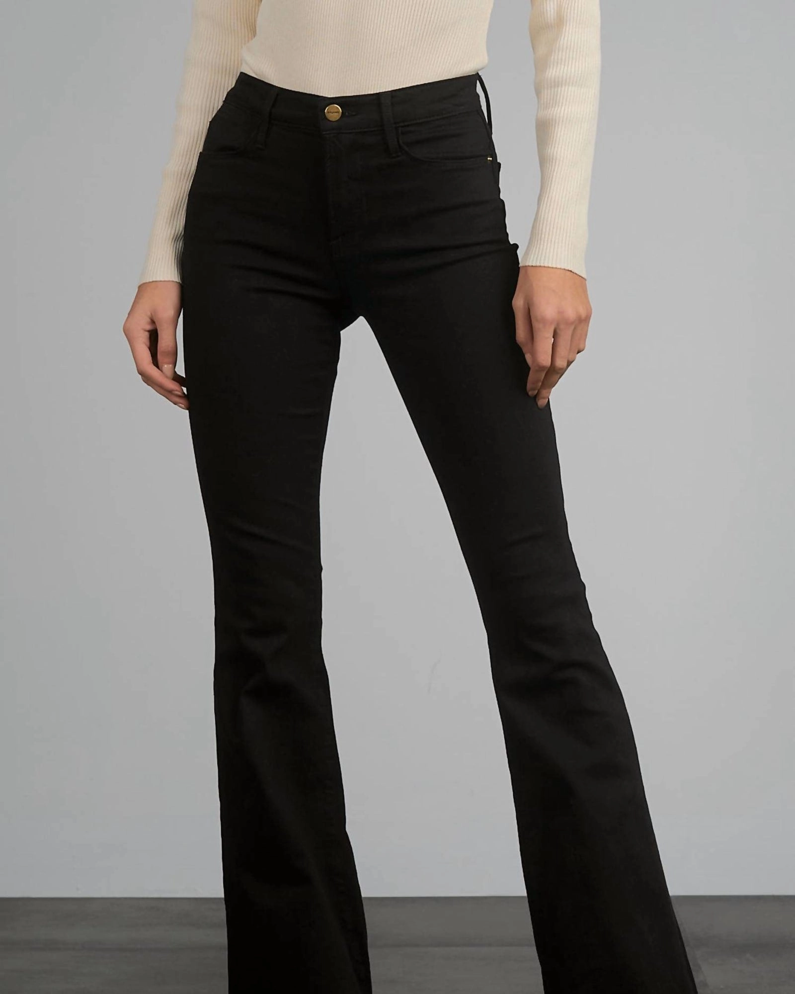 Hi Waist Flared Jeans in Black | Black Organic Cotton Contemporary Vibe