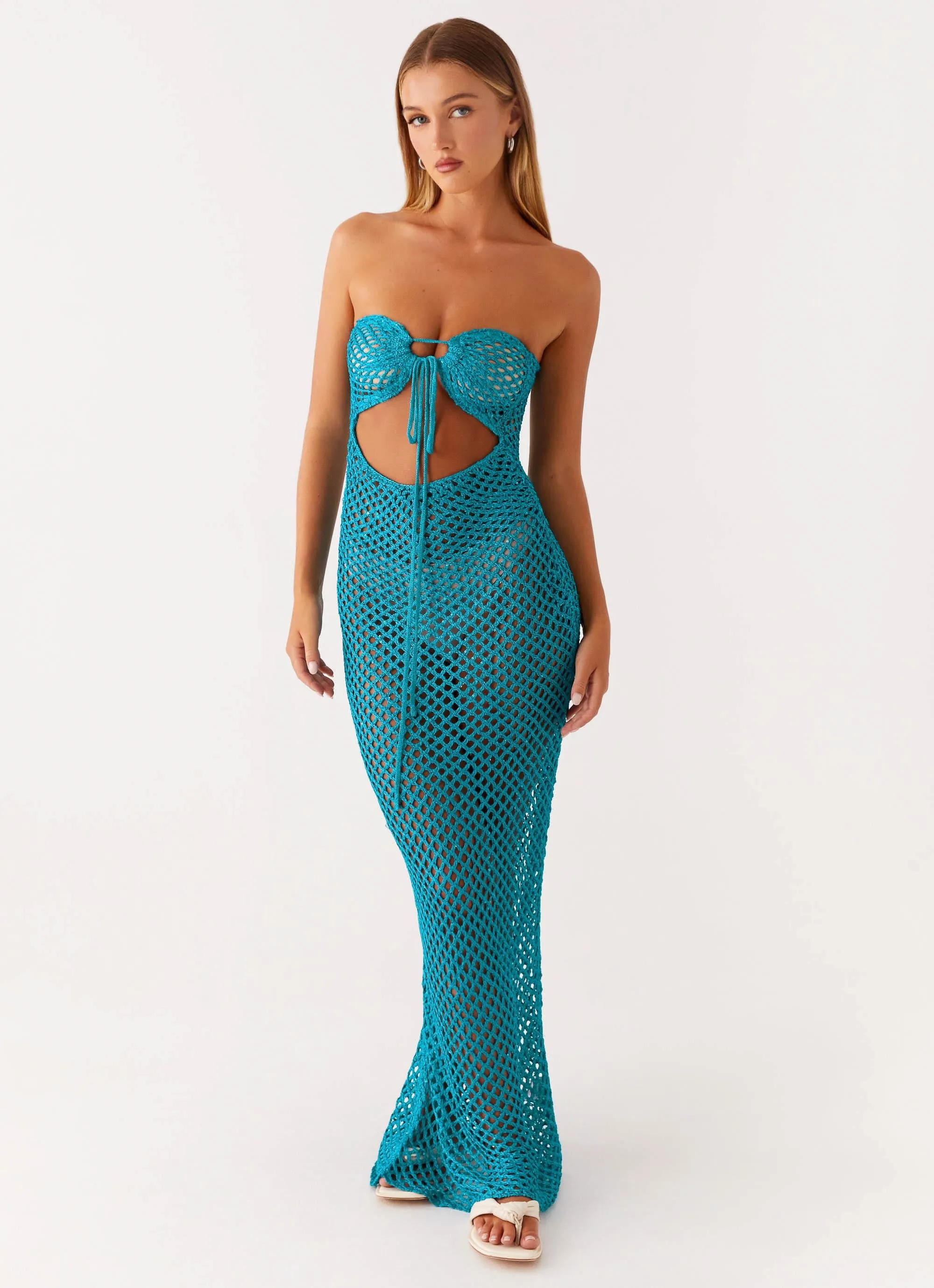 Subtle Glow Sun Kissed Crochet Maxi Dress - Blue