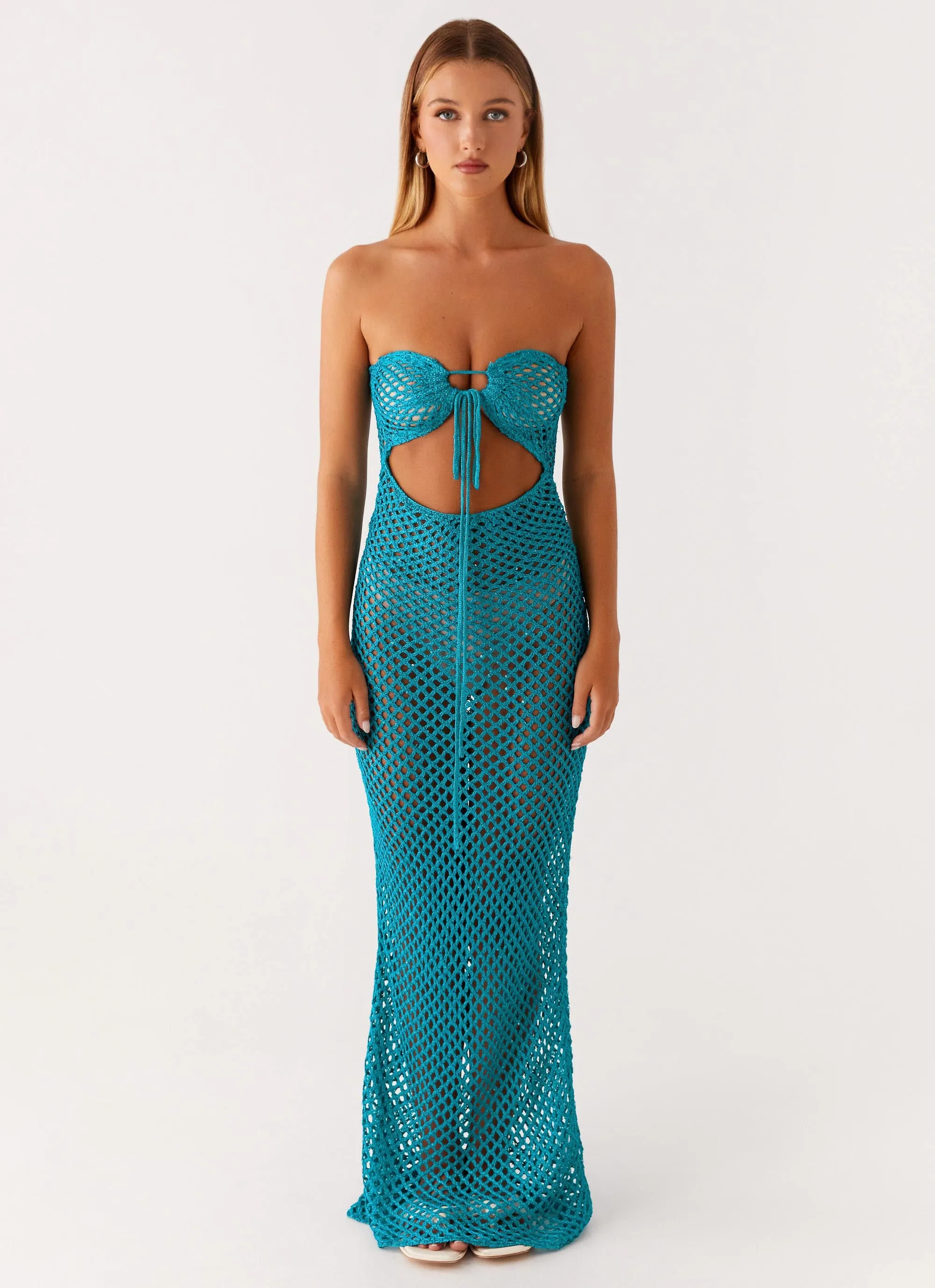 Sun Kissed Crochet Maxi Dress - Blue Gift-Worthy