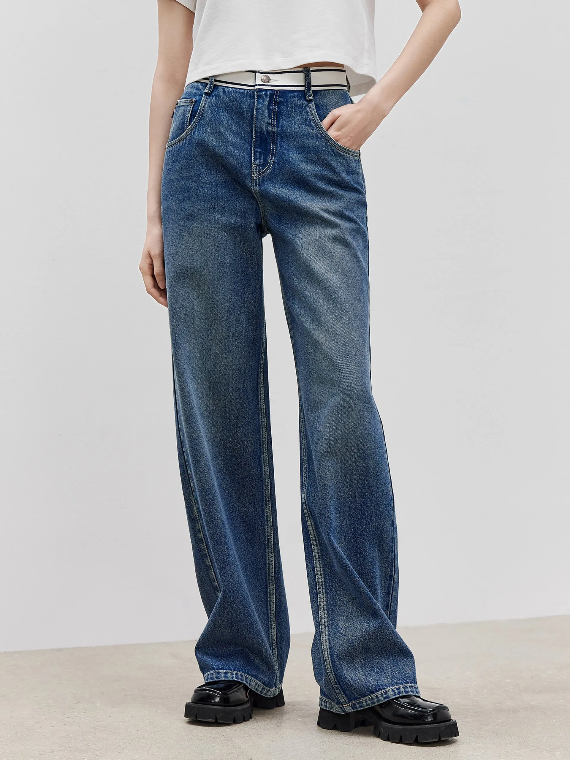 High Waist Straight Cotton Jeans Casual Solution Relaxed Style Bold