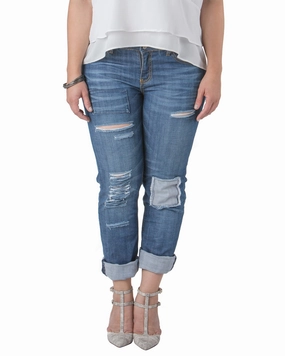 Fashion Fit Design Nora Distressed Patched Boyfriend Jean | 2812REPAIR