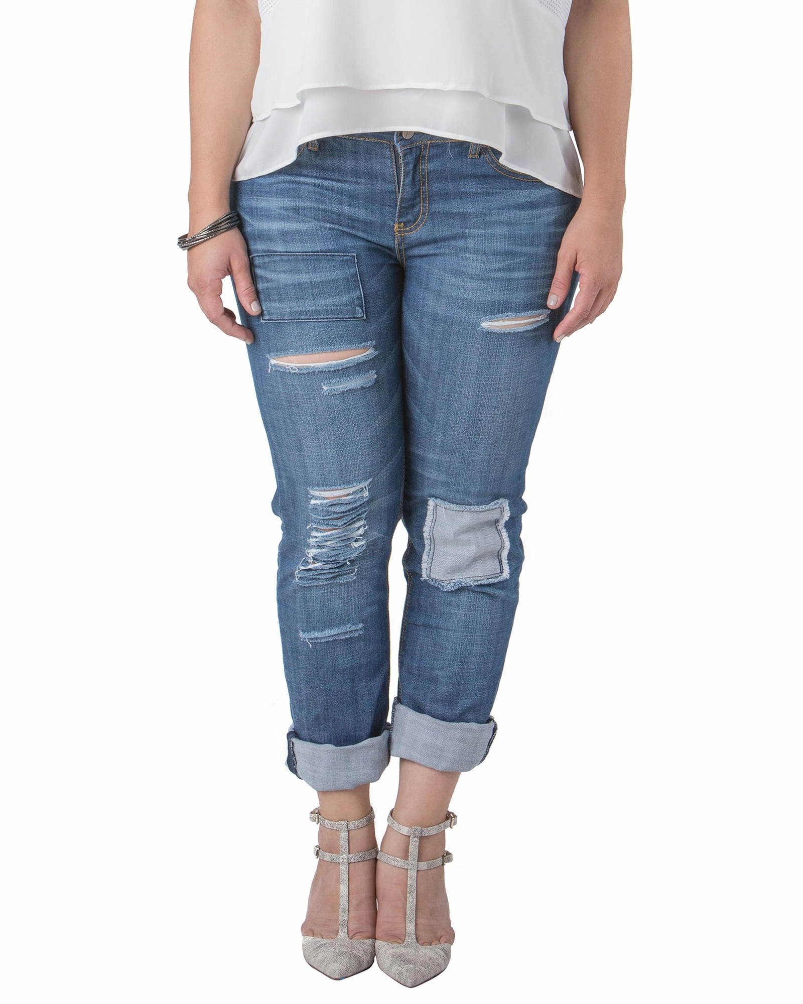 Fashion Fit Design Nora Distressed Patched Boyfriend Jean | 2812REPAIR