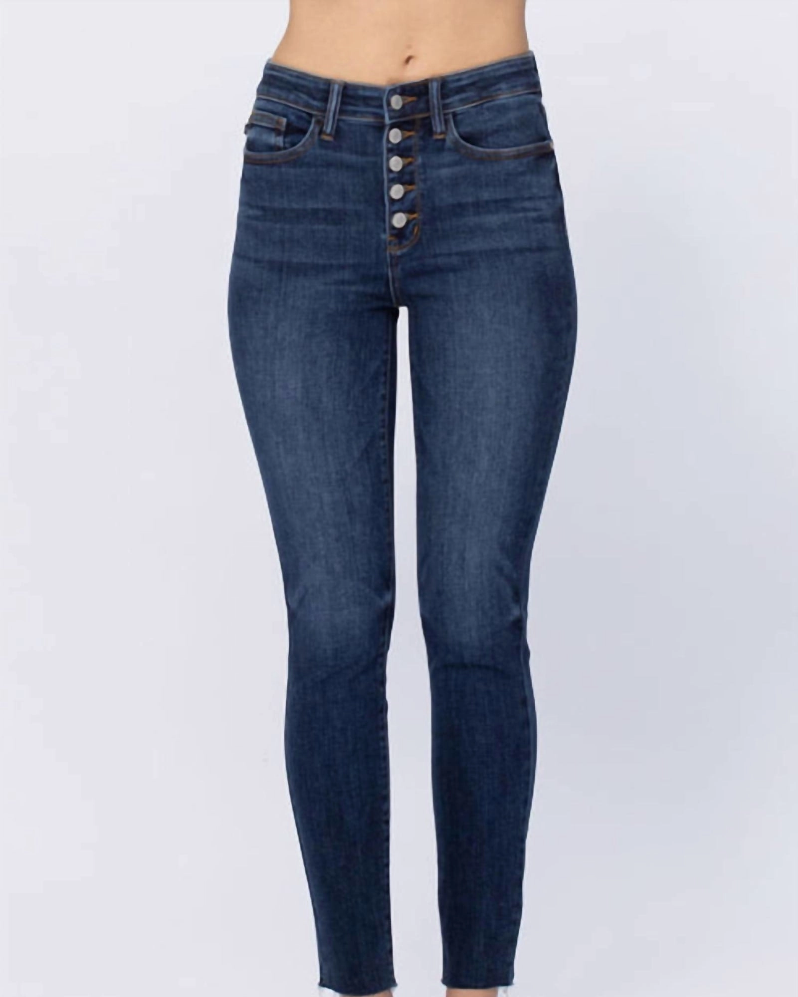High Rise Button Fly Jeans In Dark Wash | Dark Wash Stretch Enhanced Mobility