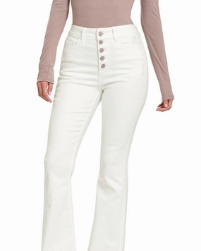 Artist Vibe Work Meeting Casual High Rise Flare Jeans With Button Fly in White | White