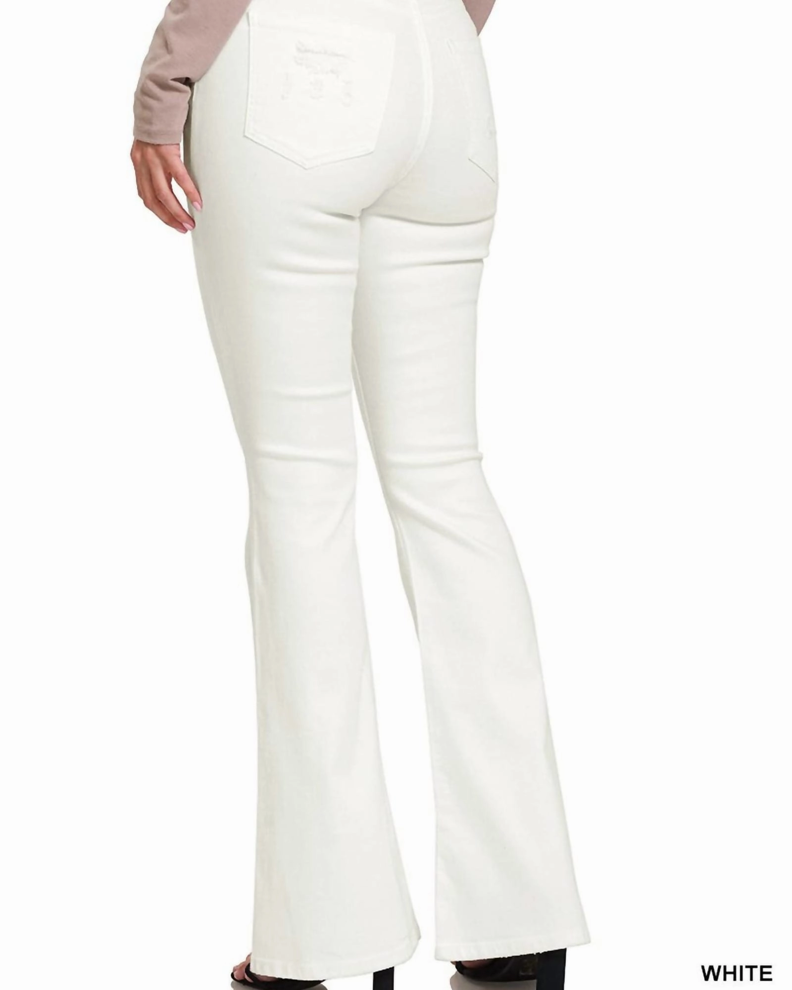Smooth Style High Rise Flare Jeans With Button Fly in White | White
