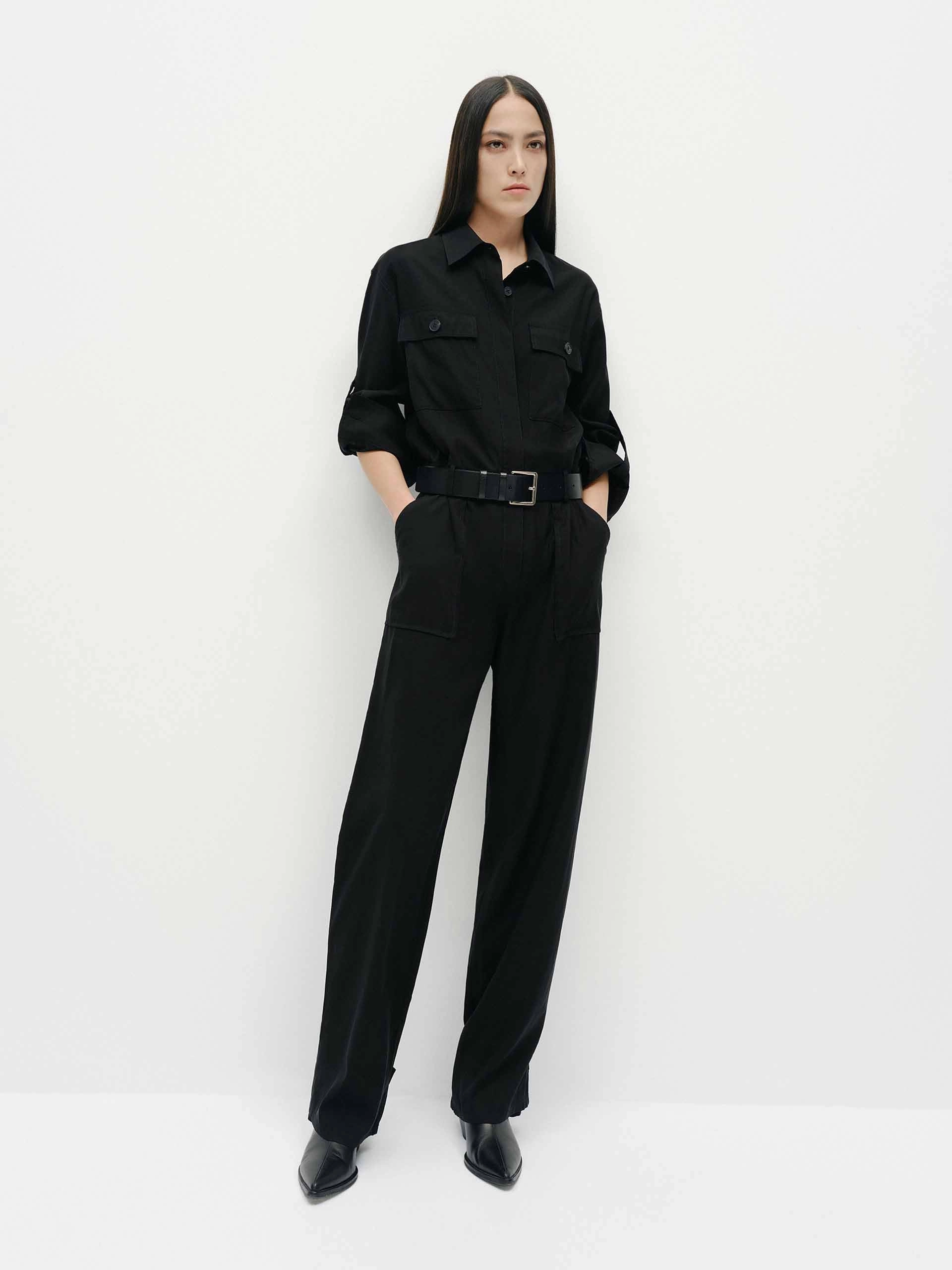 High Waist Shirt Style Jumpsuit Soft New Night Worker