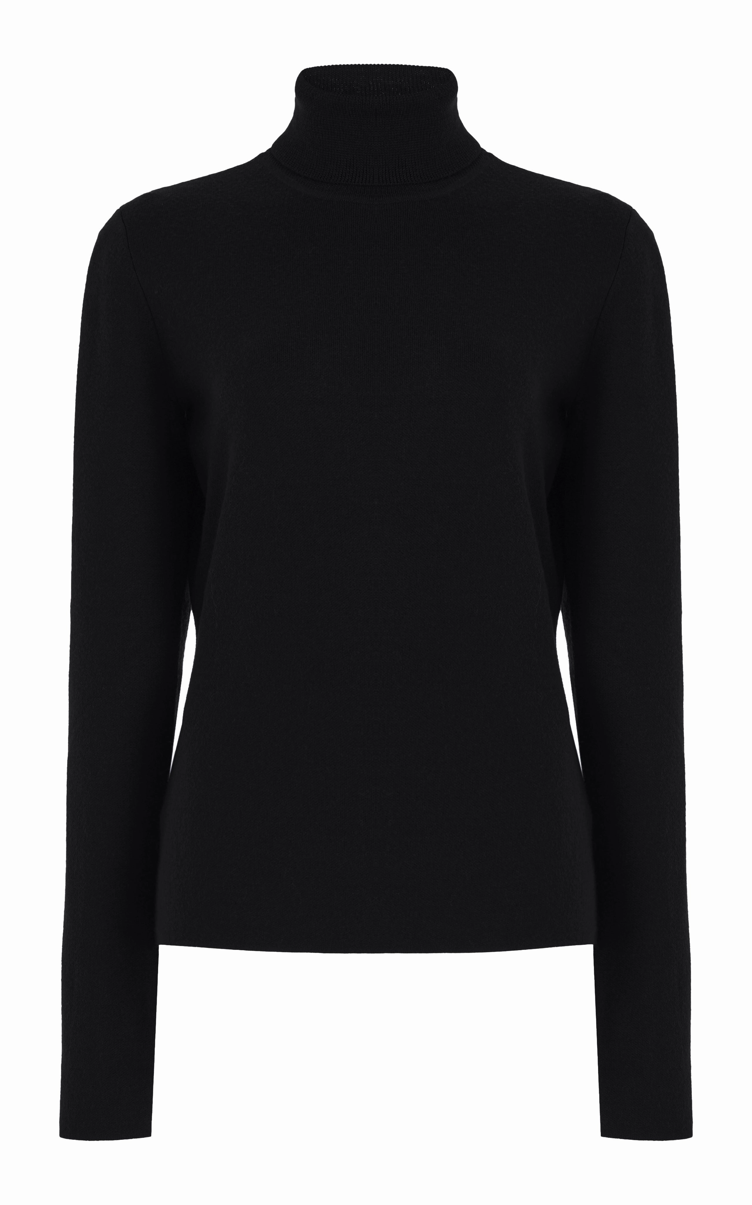 May Knit Turtleneck in Black Merino Wool Cashmere Warm Outfit Interlock Knit Body
