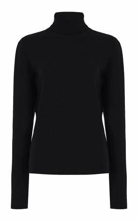 Durable Weave May Knit Turtleneck in Black Merino Wool Cashmere