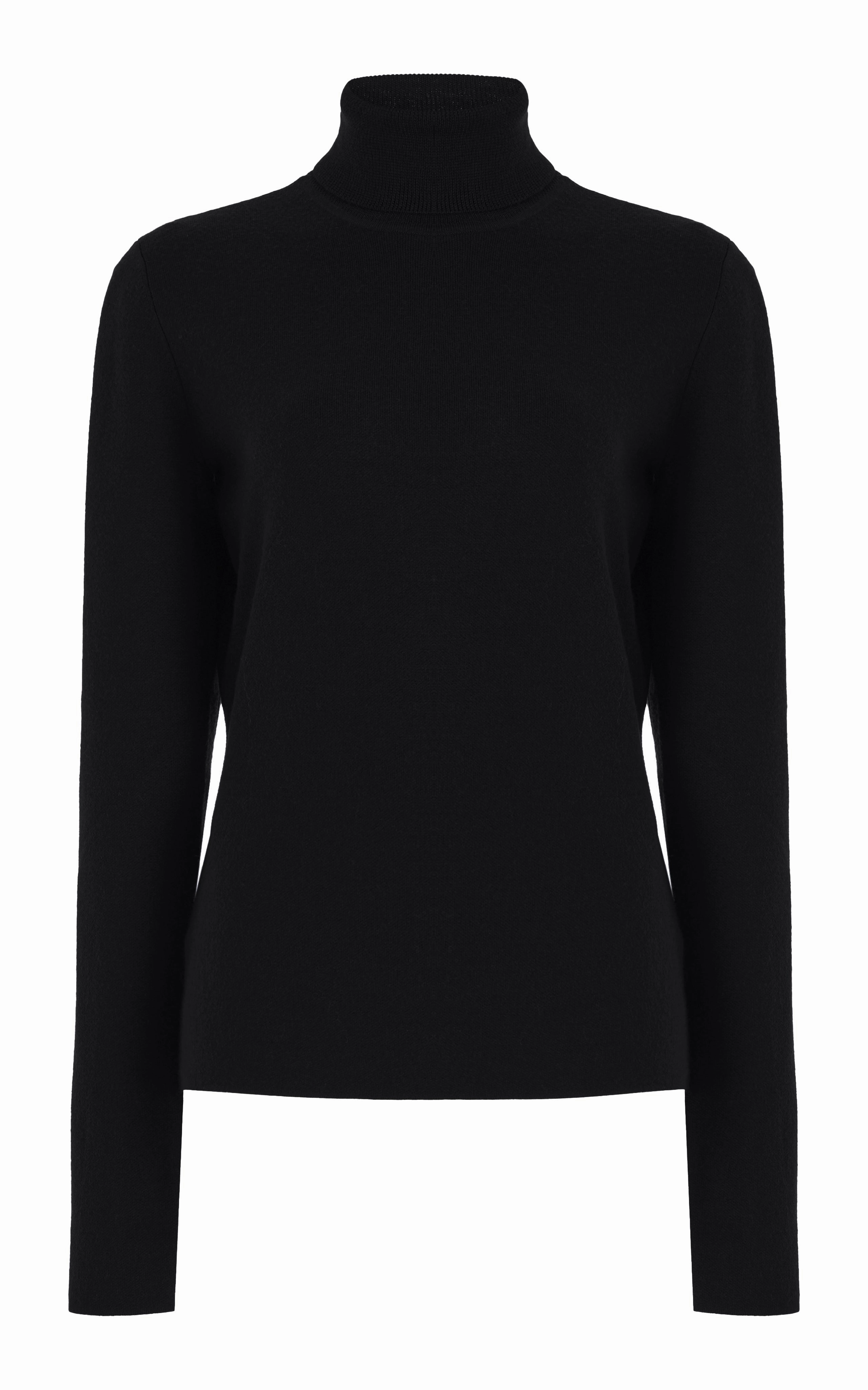 Durable Reinforced Hems May Knit Turtleneck in Black Merino Wool Cashmere