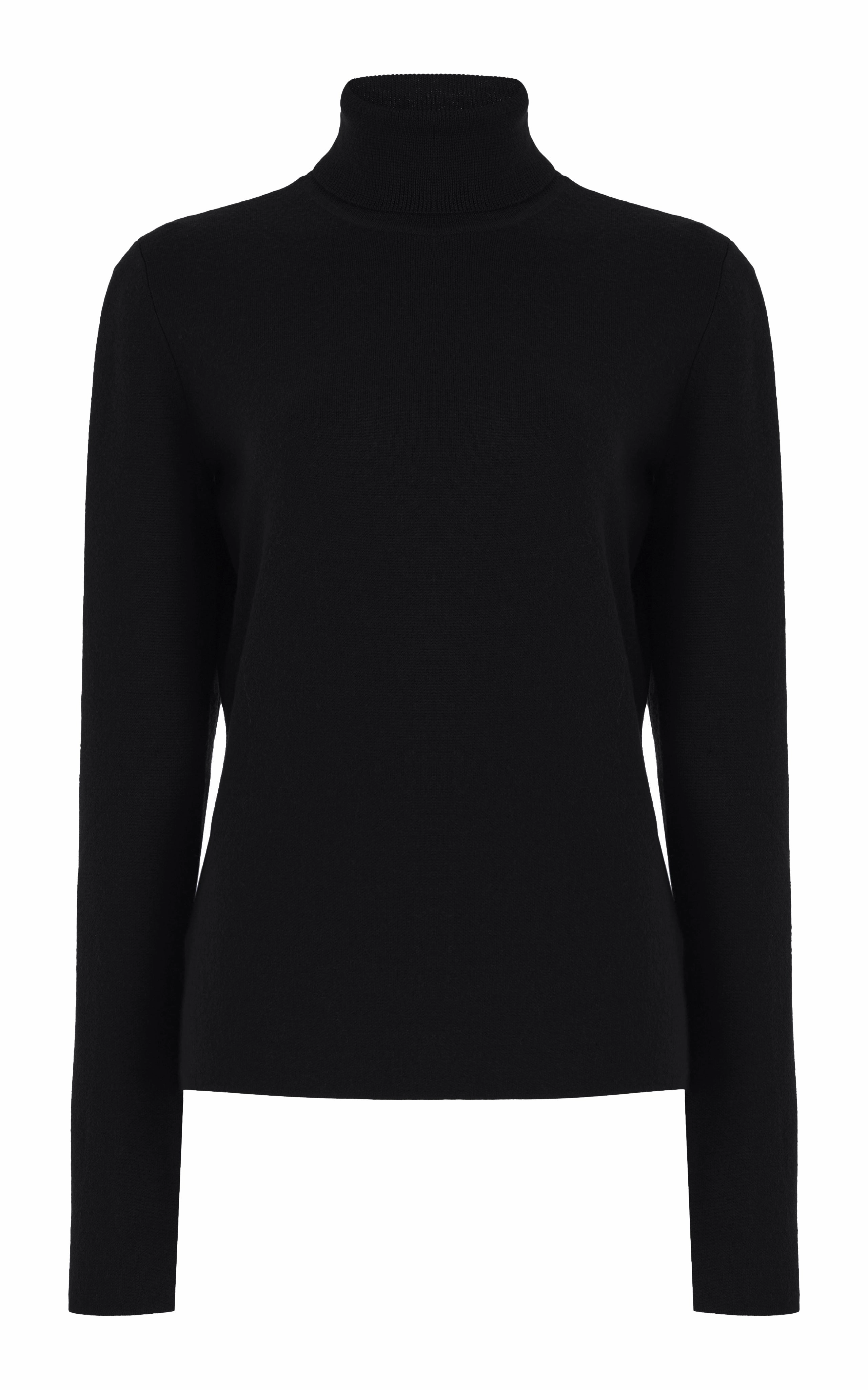 May Knit Turtleneck in Black Merino Wool Cashmere Chic Outfit