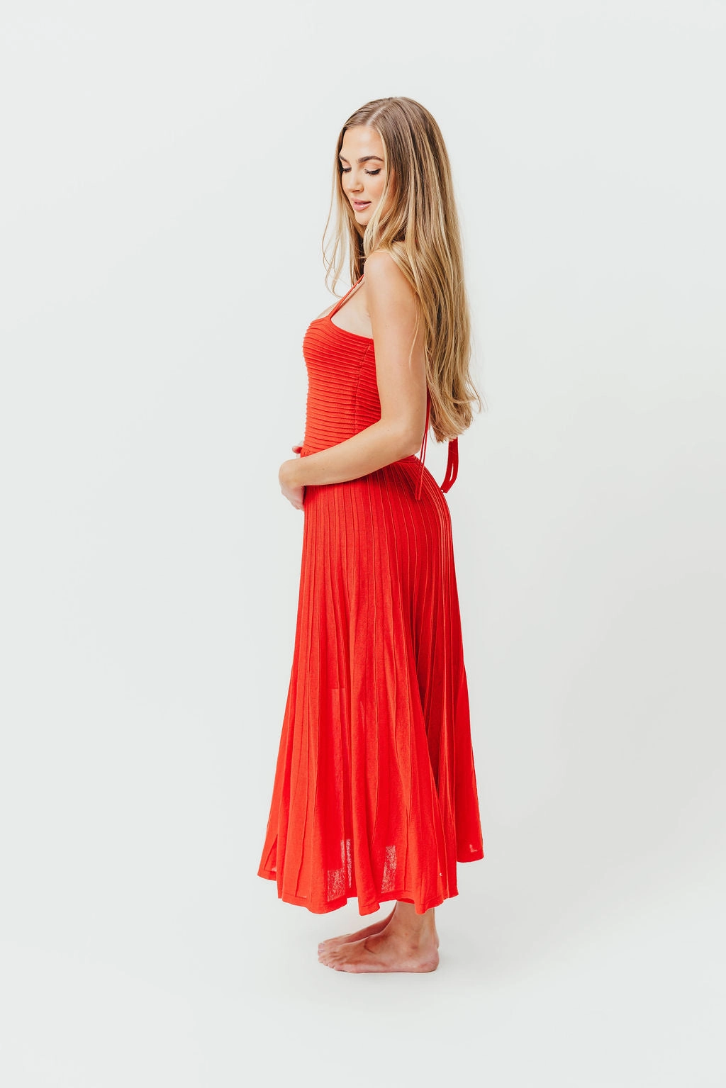 Holly Mixed Media Midi Dress in Poppy *Final-Sale* Birthday-Celebration