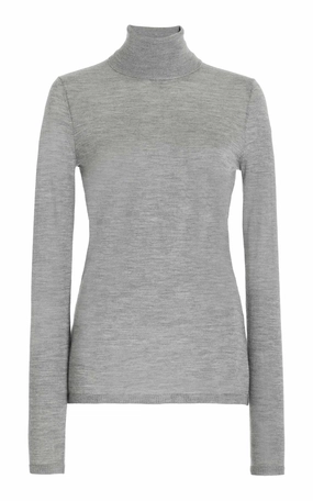 Costa Knit Turtleneck in Heather Grey Cashmere Silk Wrinkle Resistant Layer Ready