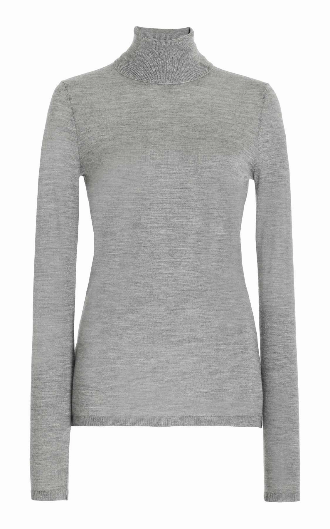 Moisture Wicking Texture Costa Knit Turtleneck in Heather Grey Cashmere Silk