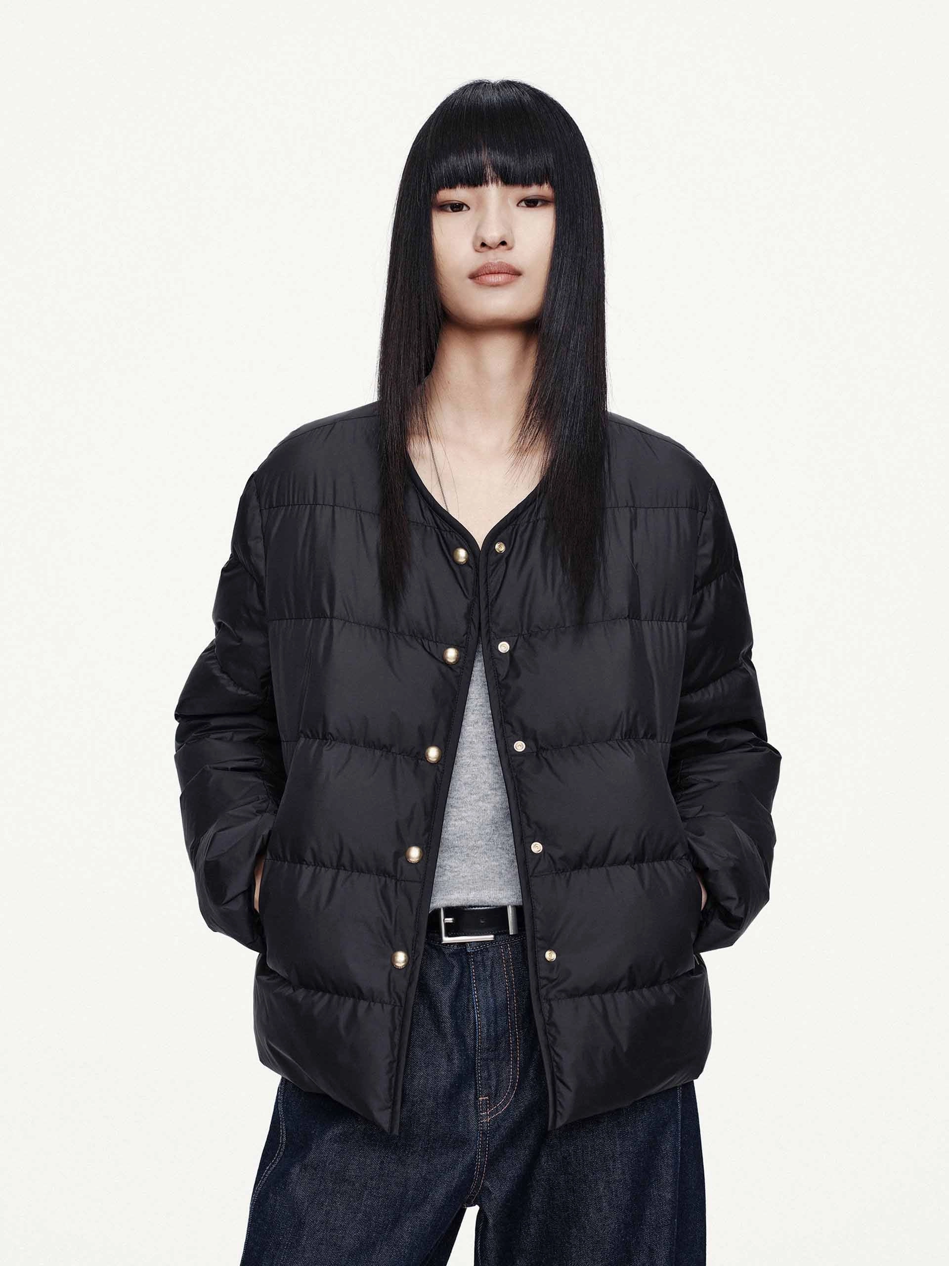 Hooded Layered Down Jacket ConvertibleCollar