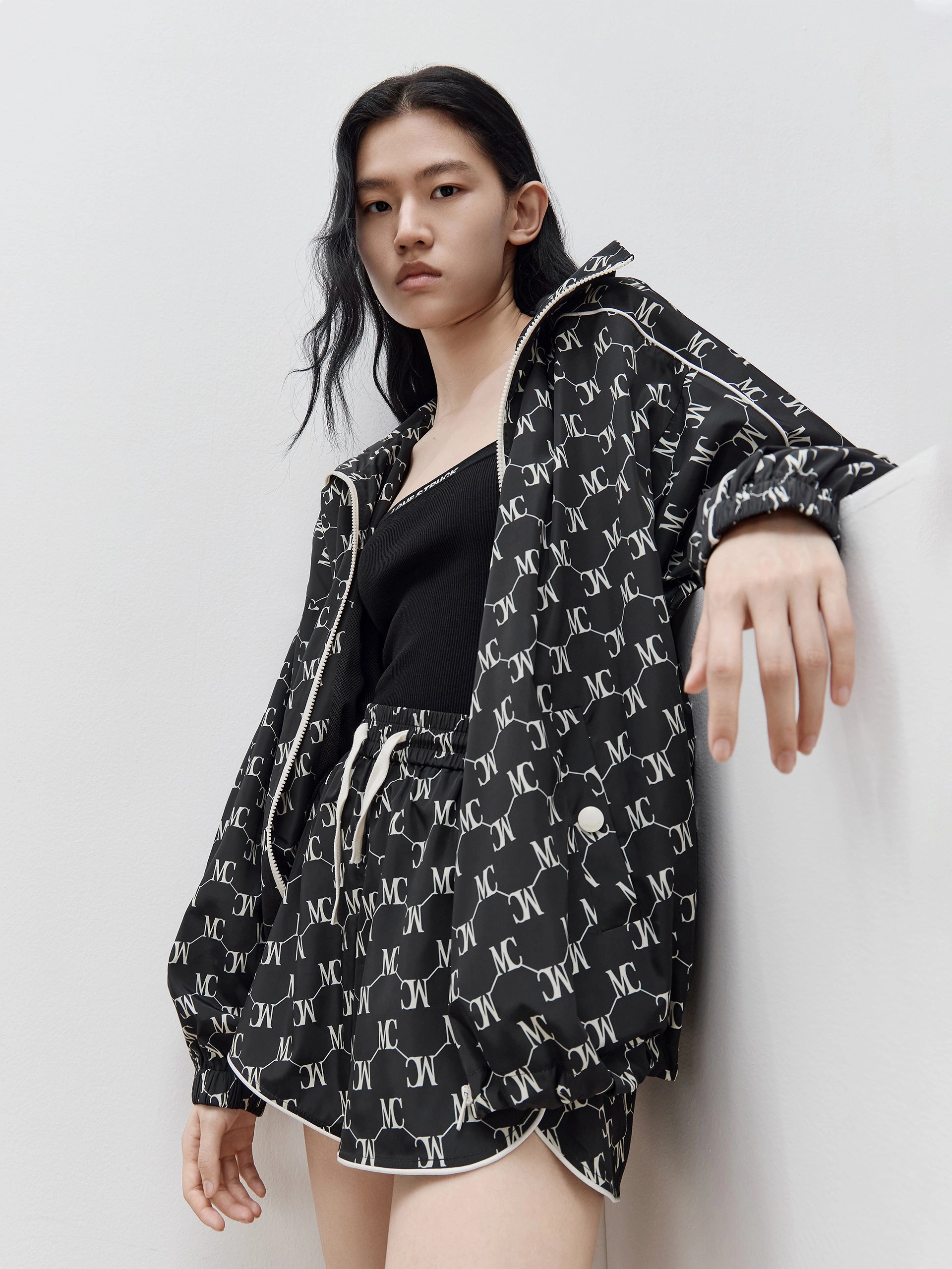 picnic - goers Insulated Comfort HOT SALE Monogram Print Hooded Trench Coat