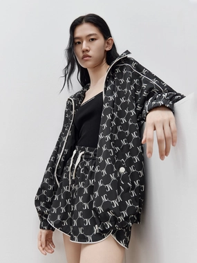 picnic - goers Insulated Comfort HOT SALE Monogram Print Hooded Trench Coat