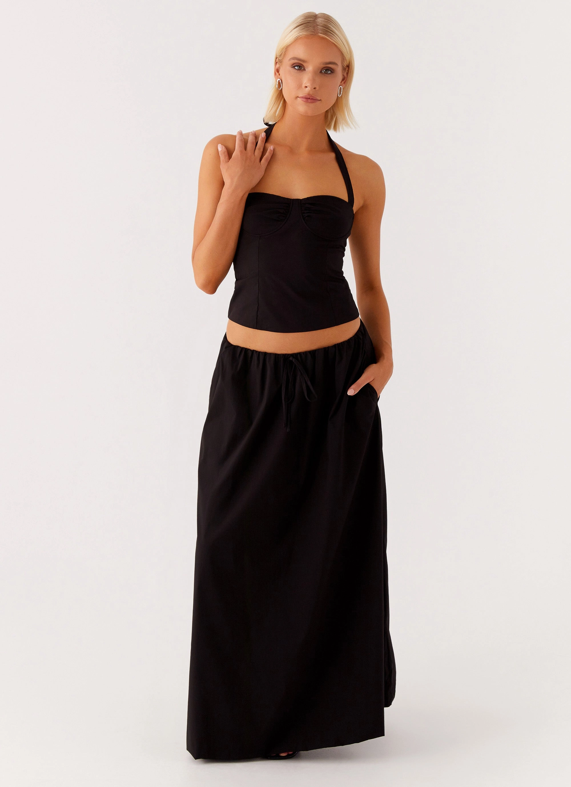 Cheryl Maxi Skirt - Black Lined interior Diagonal Slit