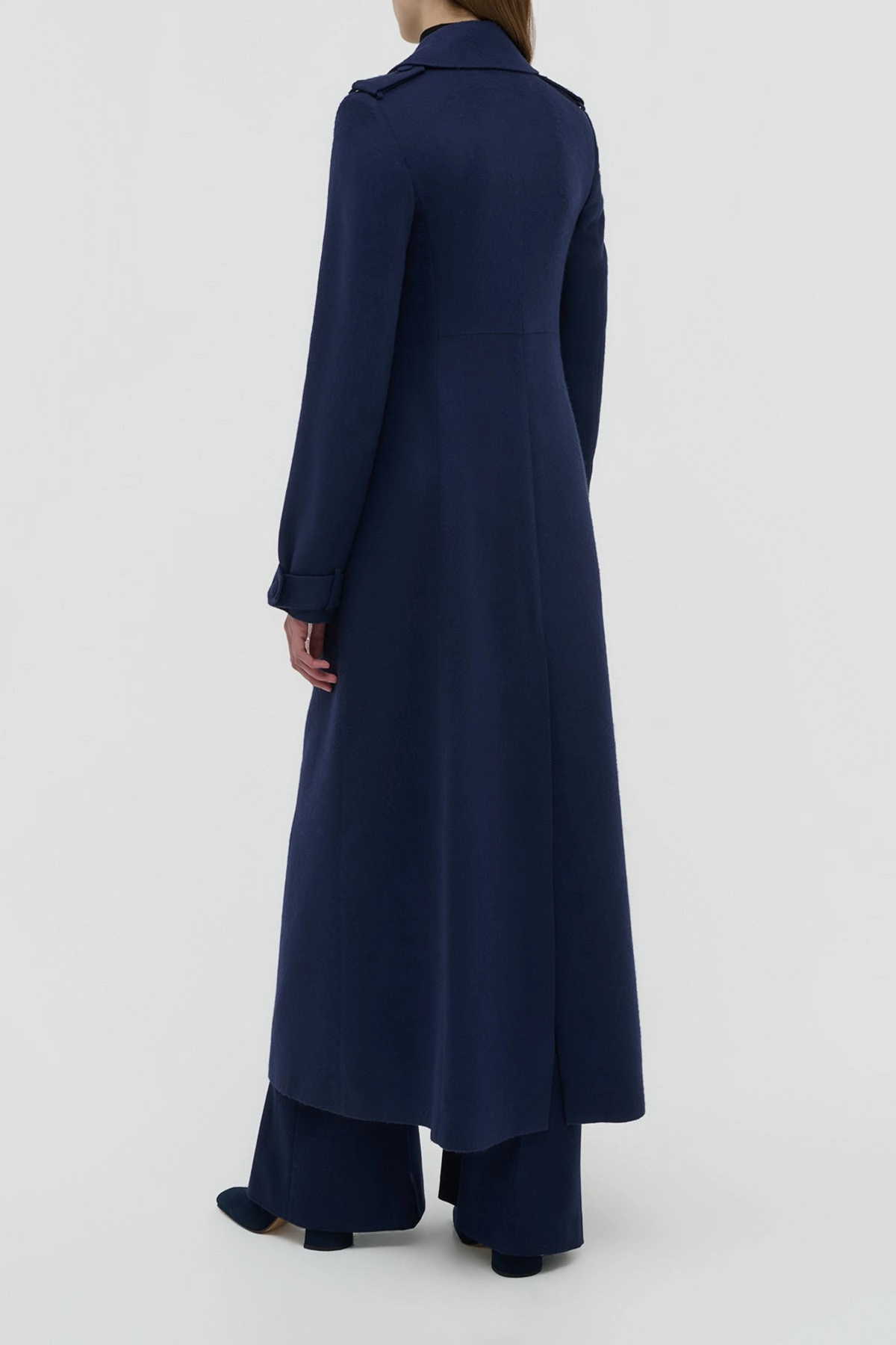 Smooth Flat Collar Light Outdoor Layer Houstt Trench Coat in Navy Winter Silk