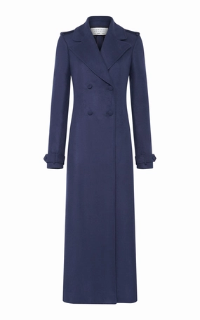 Houstt Trench Coat in Navy Winter Silk Breathable Design Cold Climate