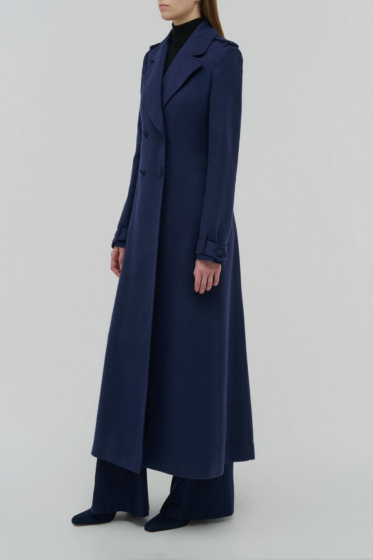 Bonded seams Houstt Trench Coat in Navy Winter Silk